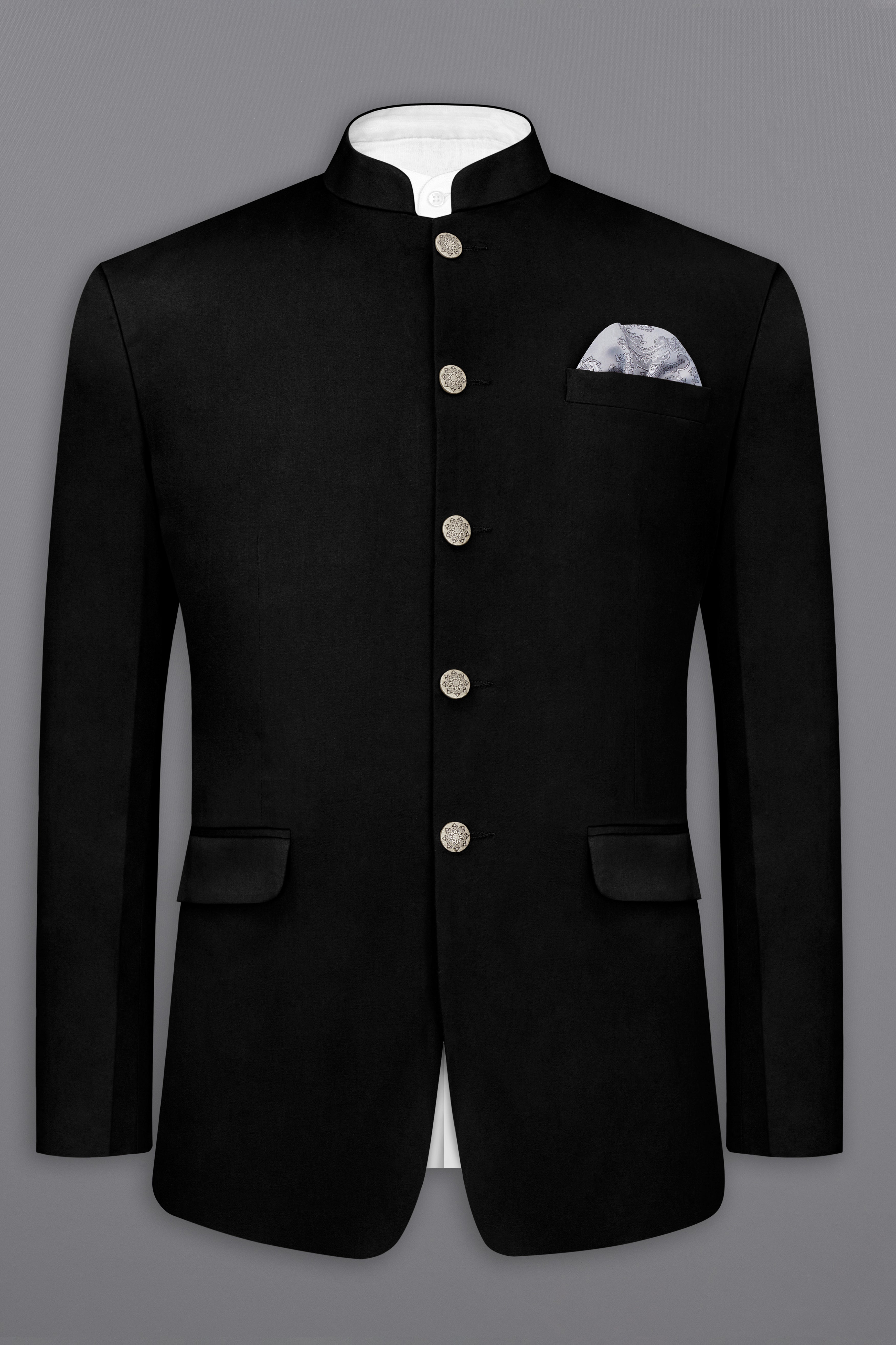 Jade Black Solid Stretchable Premium Cotton Bandhgala traveler Blazer