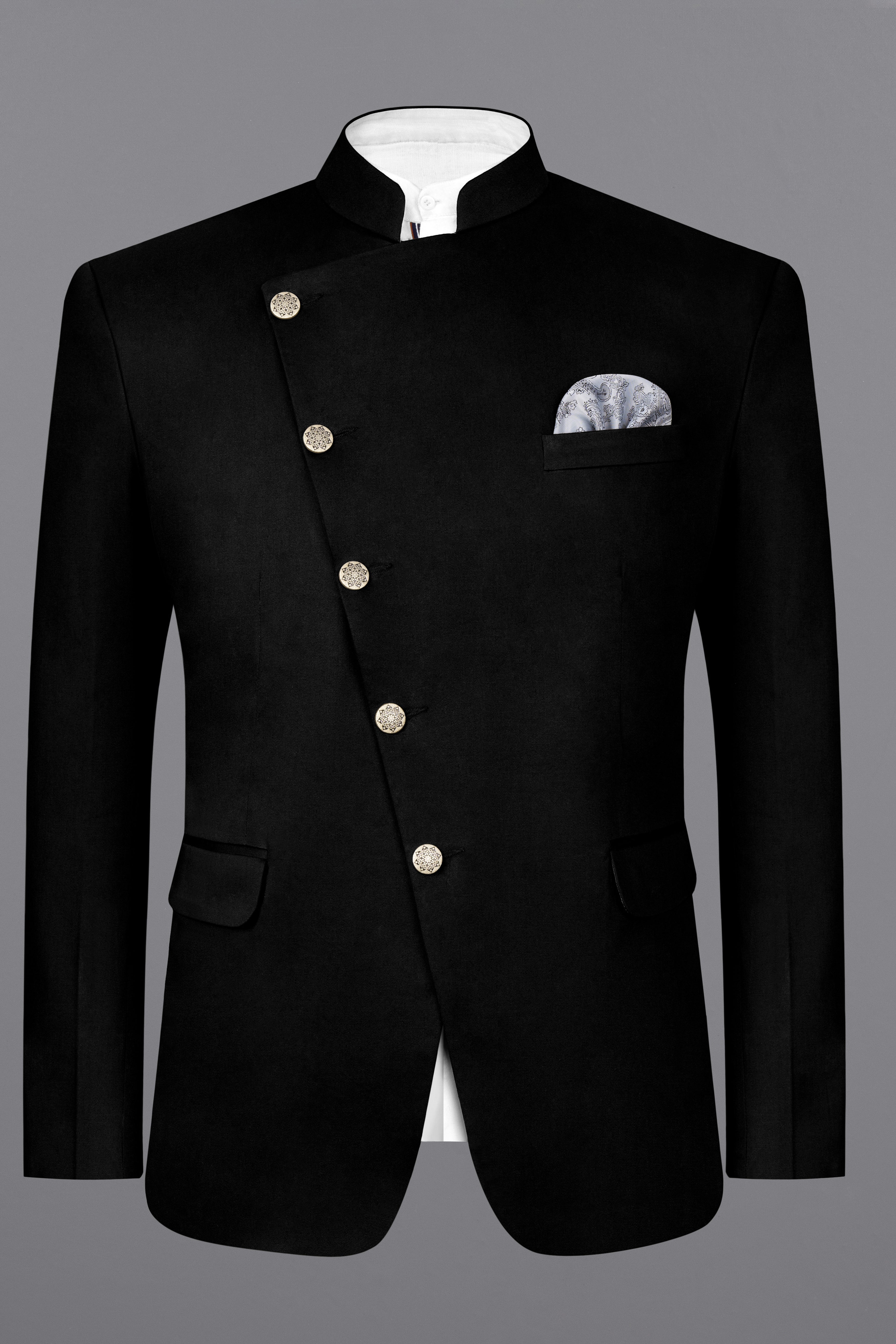 Jade Black Cross Placket Stretchable Premium Cotton Bandhgala traveler Blazer