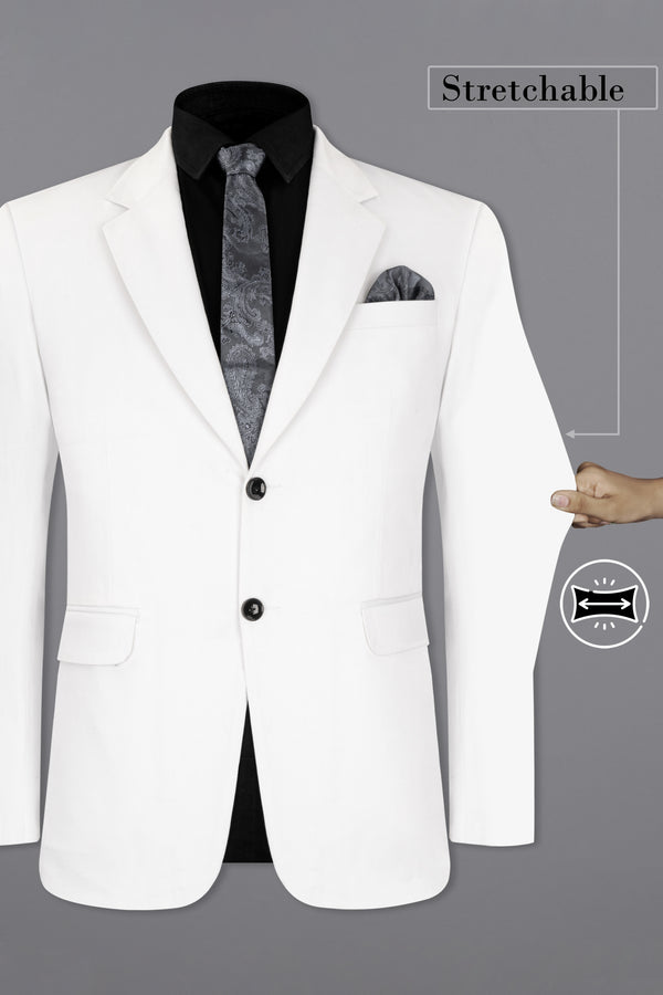 Bright White Solid Stretchable Premium Cotton traveler Blazer