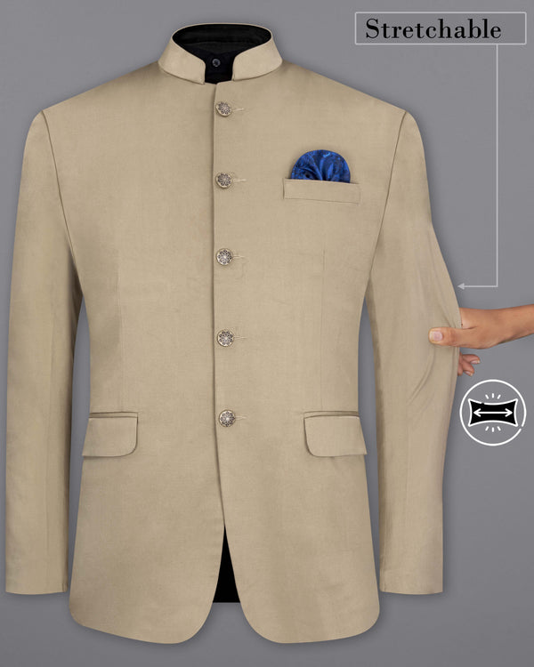 Quicksand Brown Bandhgala Premium Cotton Stretchable traveler Blazer