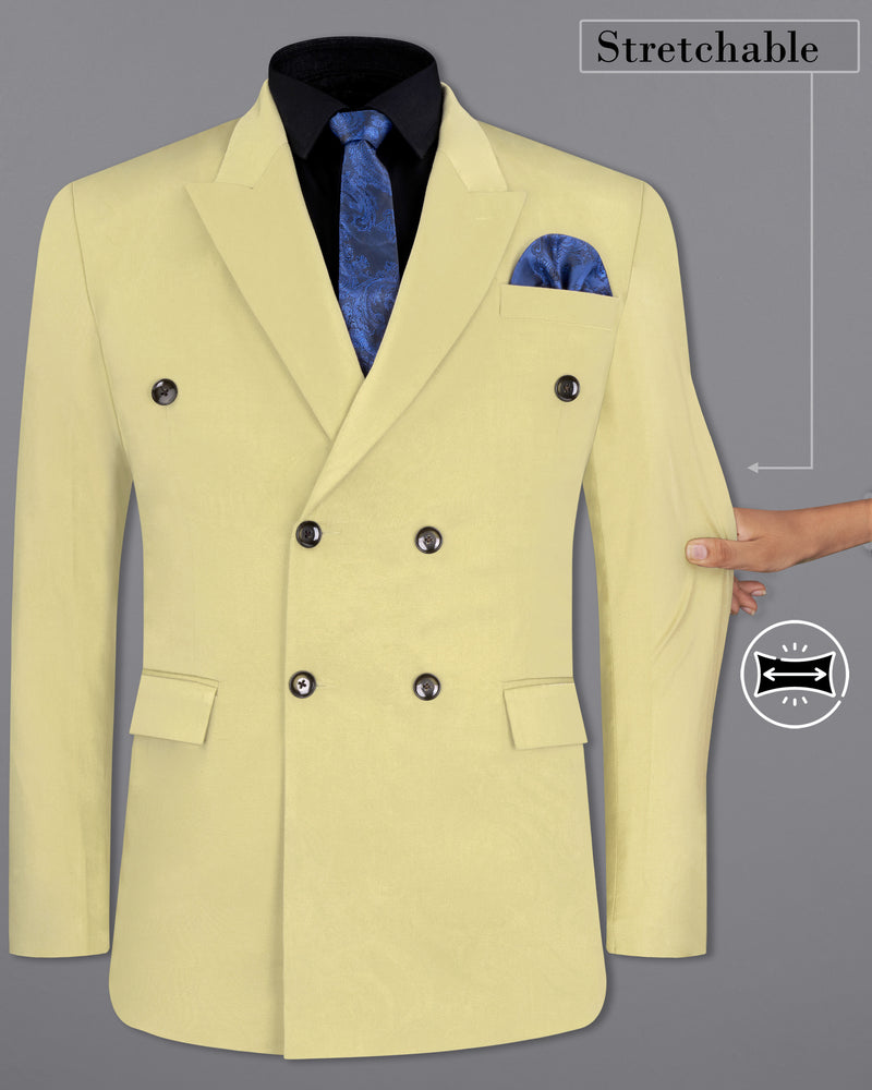 Maize Light Brown Stretchable Double Breasted Premium Cotton traveler Blazer