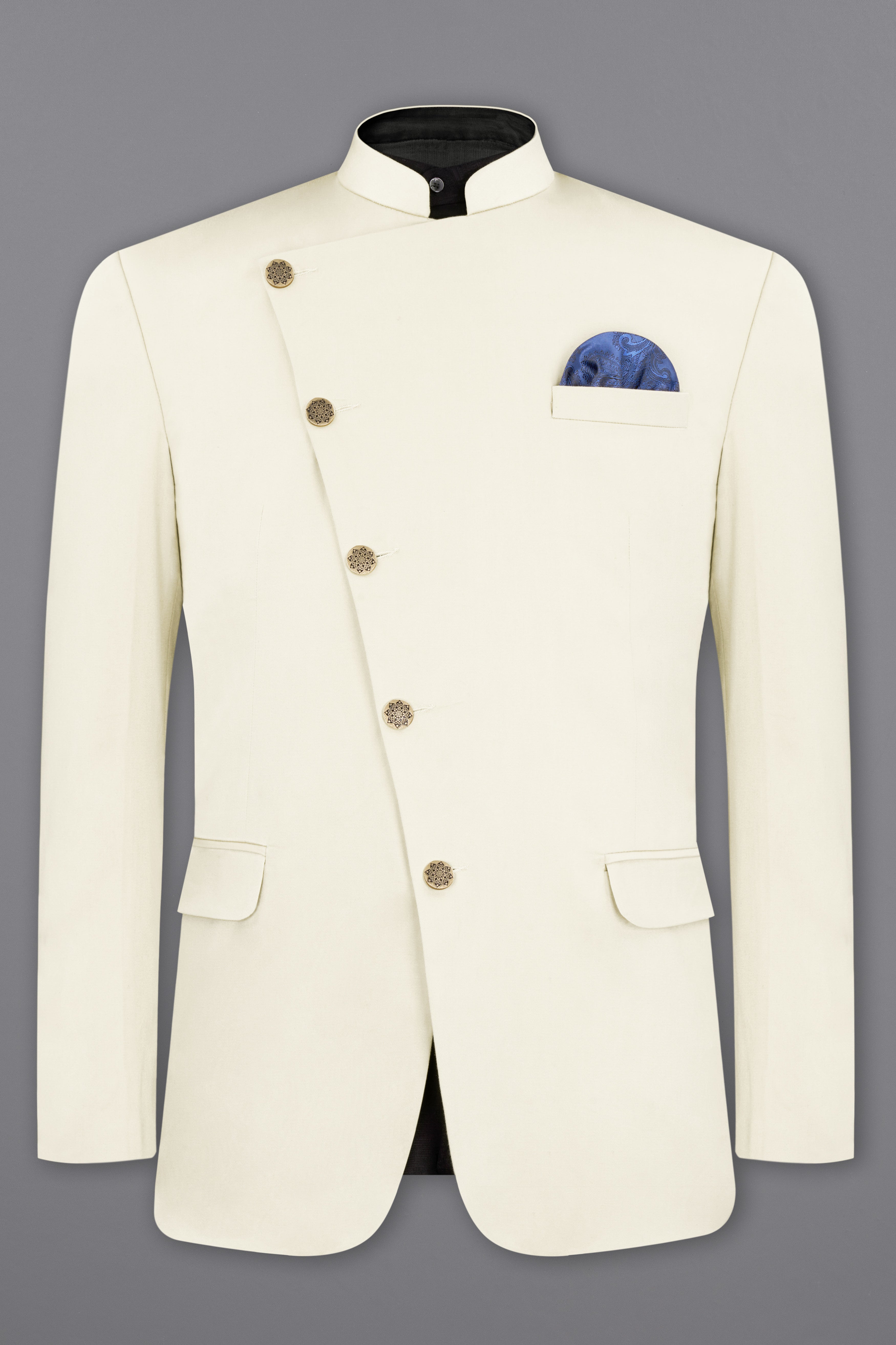 Merino Cream Cross Placket Bandhgala Premium Cotton Stretchable traveler Blazer