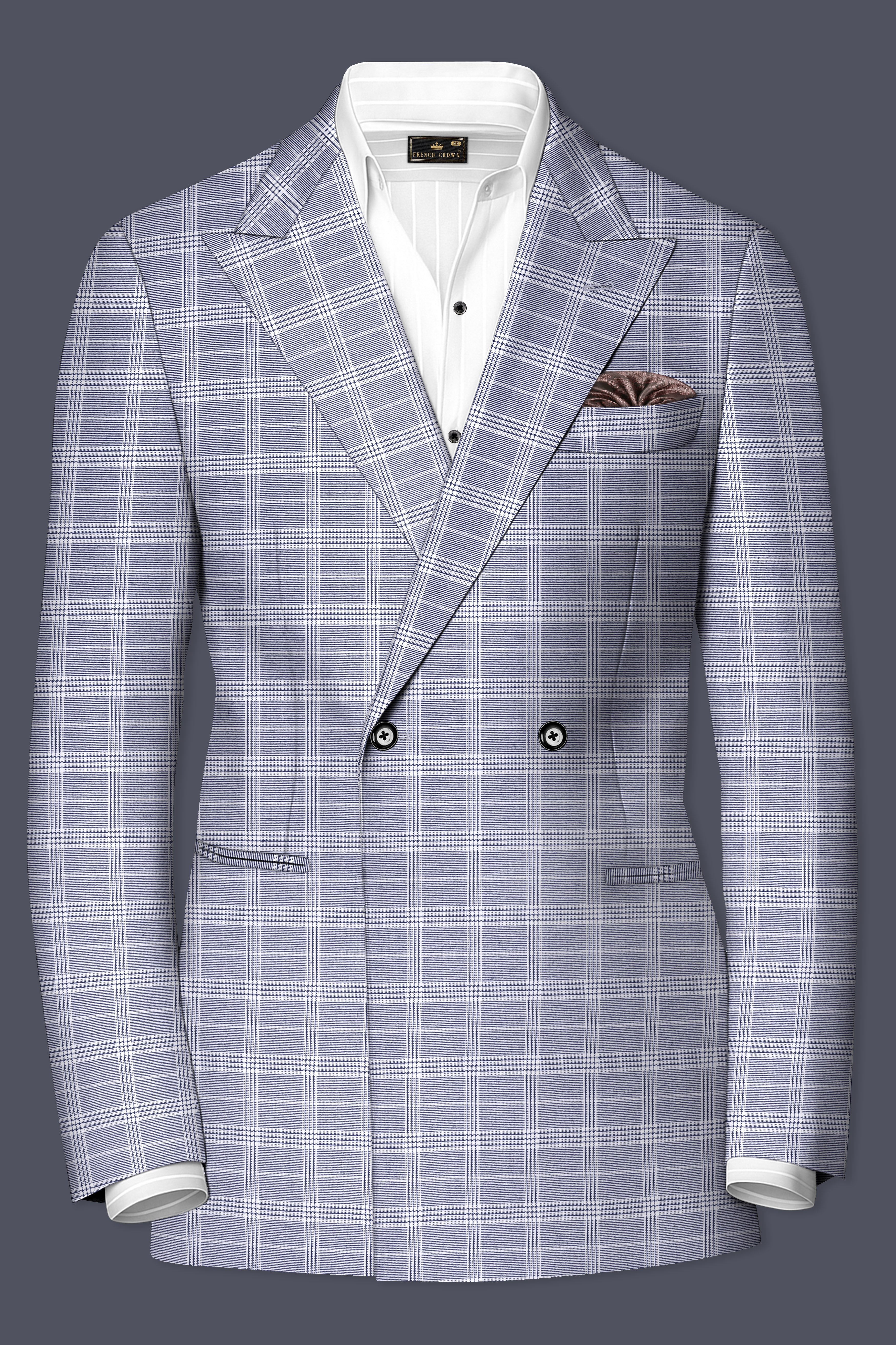 Monsoon Steel Gray Plaid Double-Breasted Blazer
