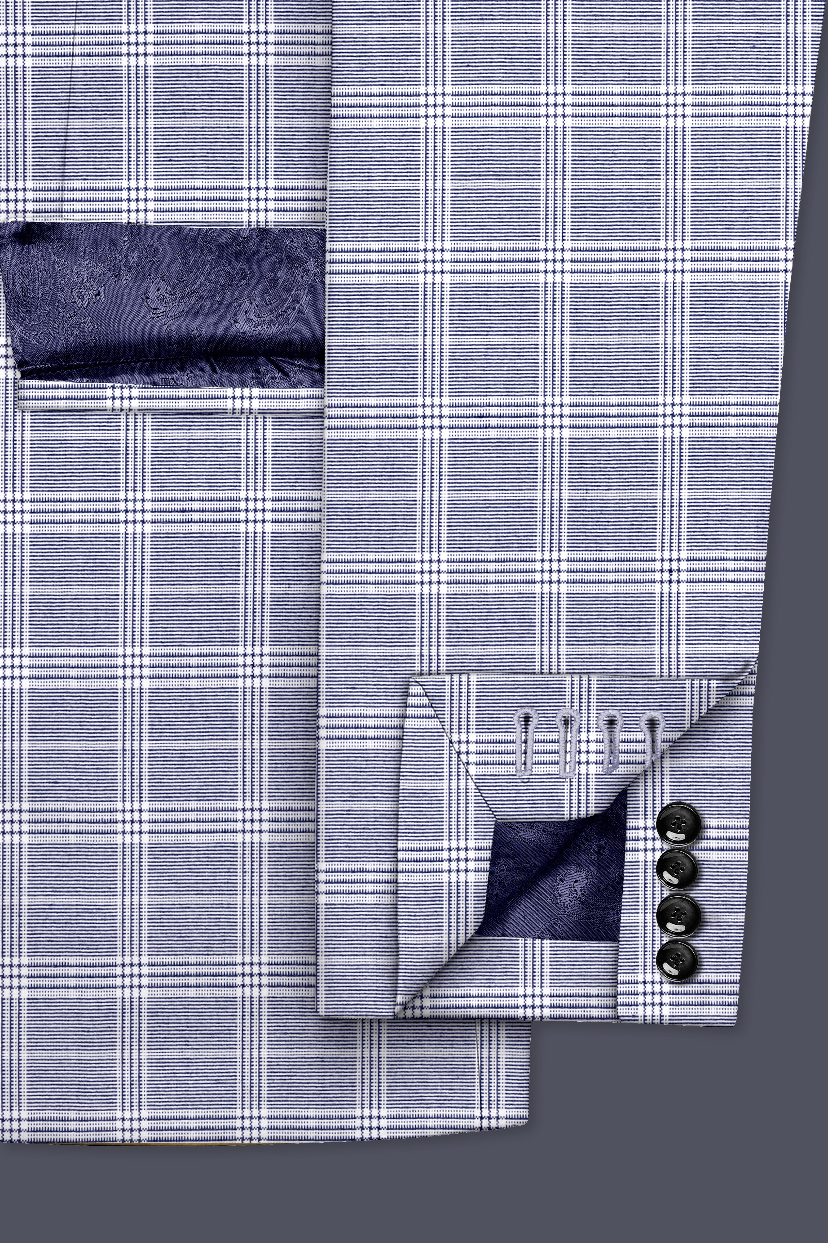 Monsoon Steel Gray Plaid Double-Breasted Blazer