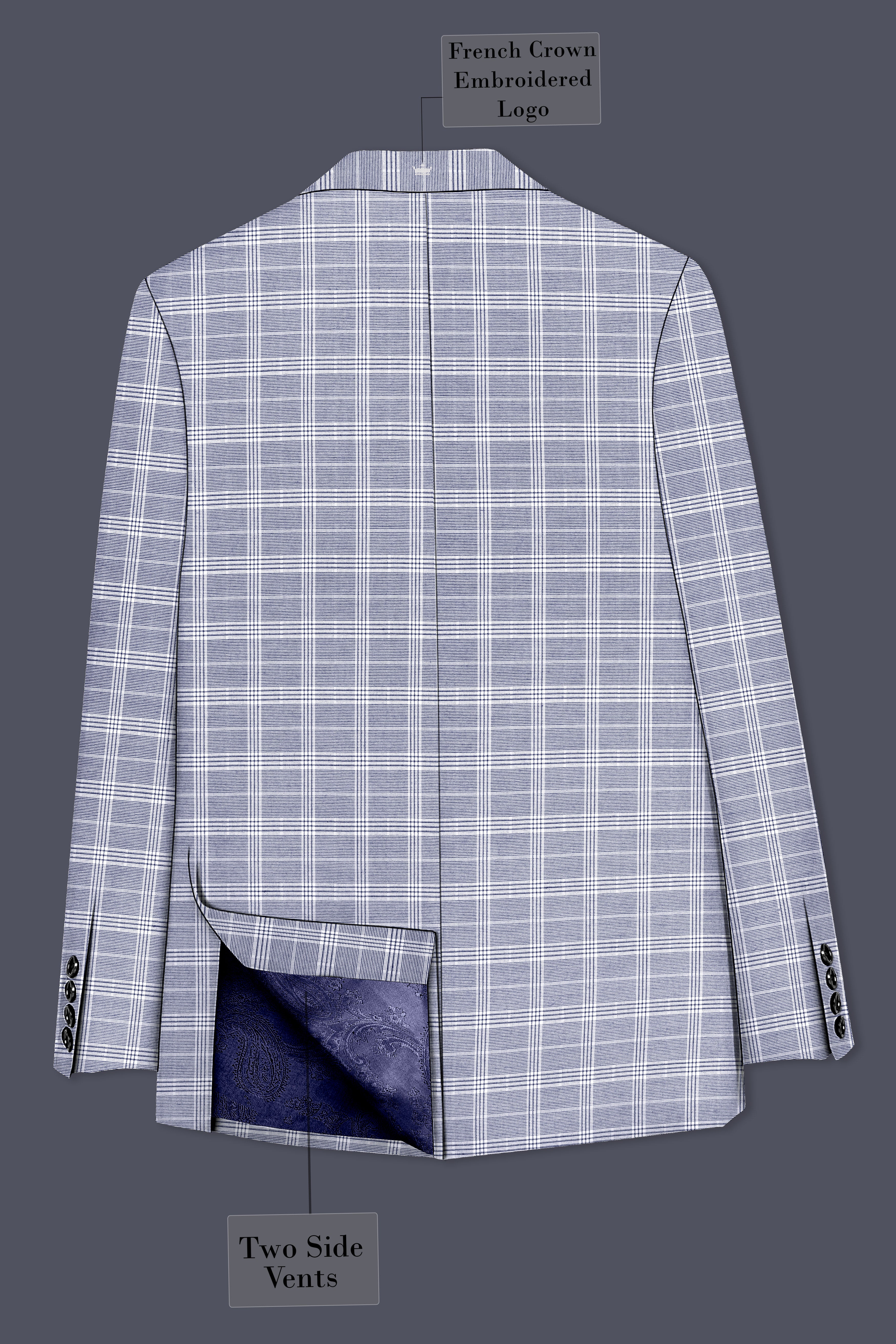 Monsoon Steel Gray Plaid Double-Breasted Blazer