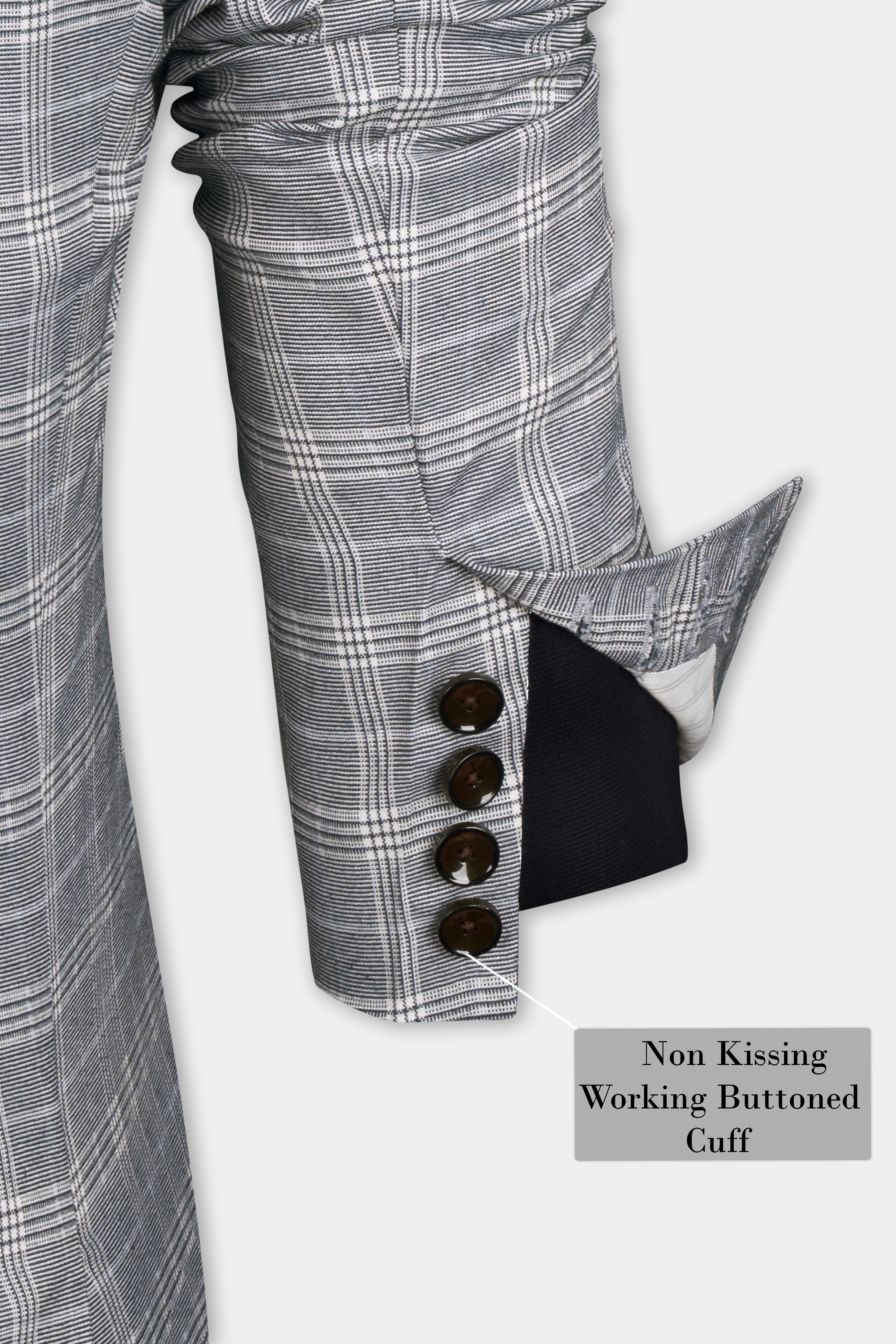 Monsoon Steel Gray Plaid Double-Breasted Blazer