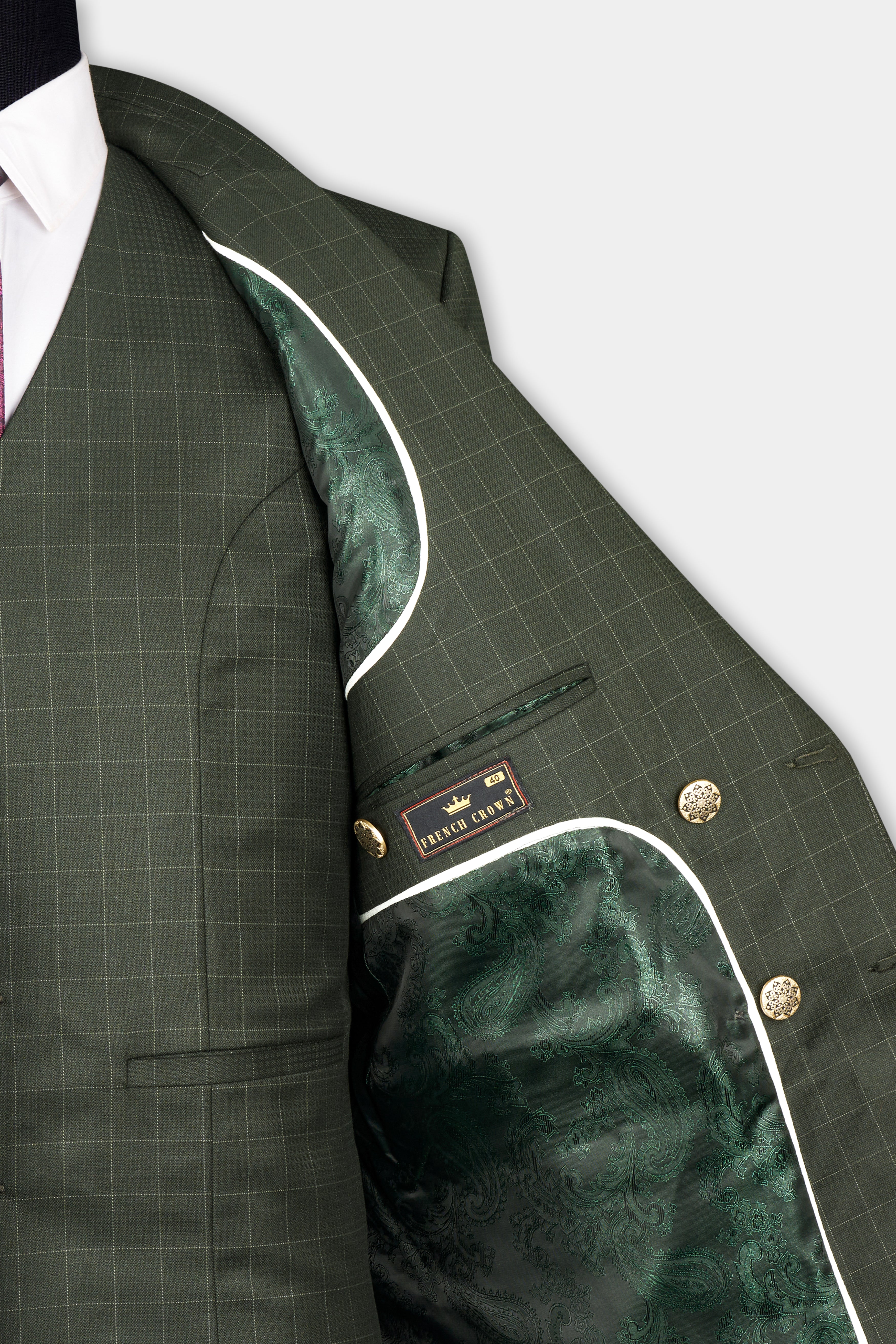 Dune Dark Green Subtle Checkered Double Breasted Blazer