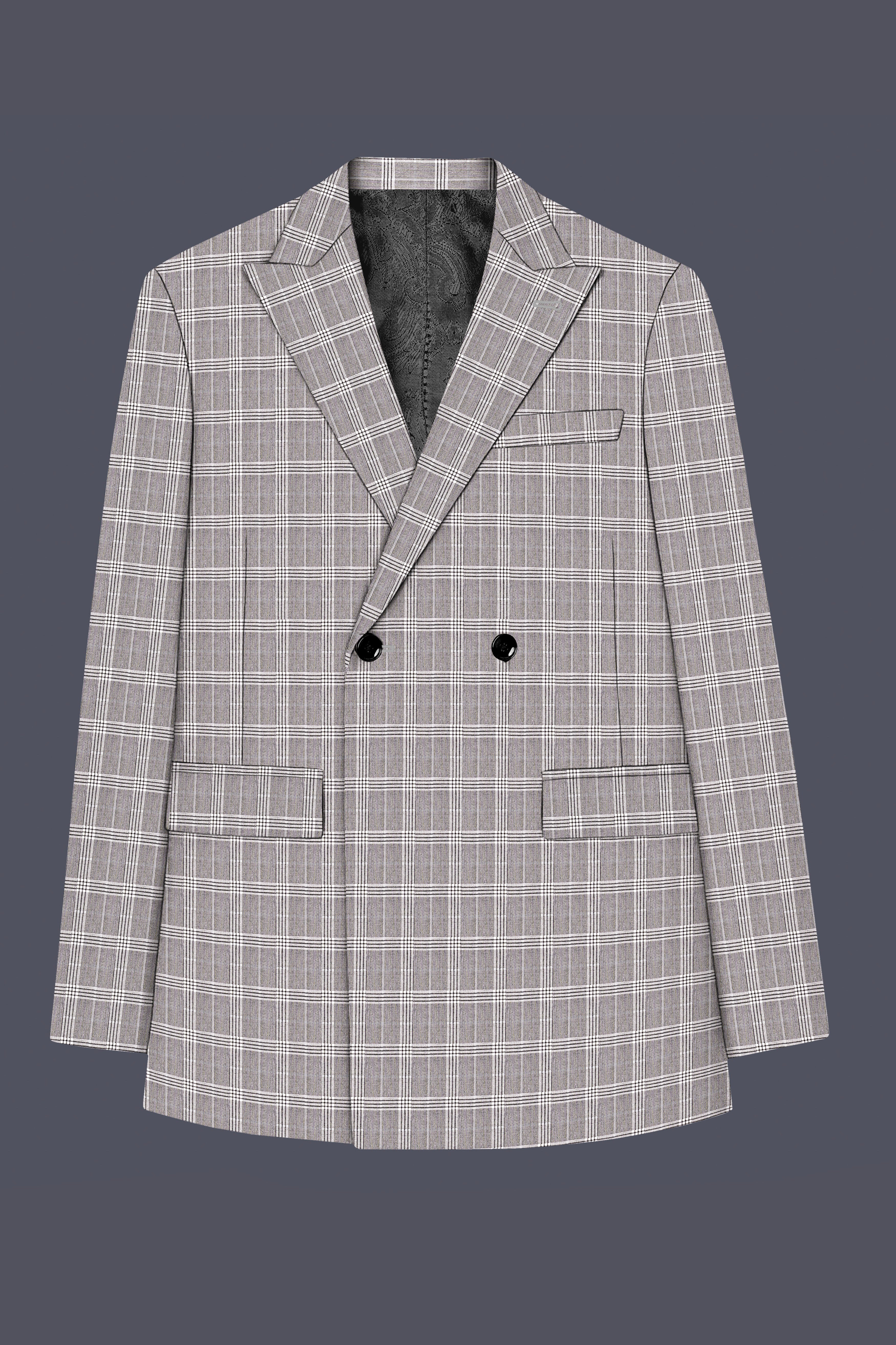 Bronco Gray and White Plaid Double Breasted Blazer