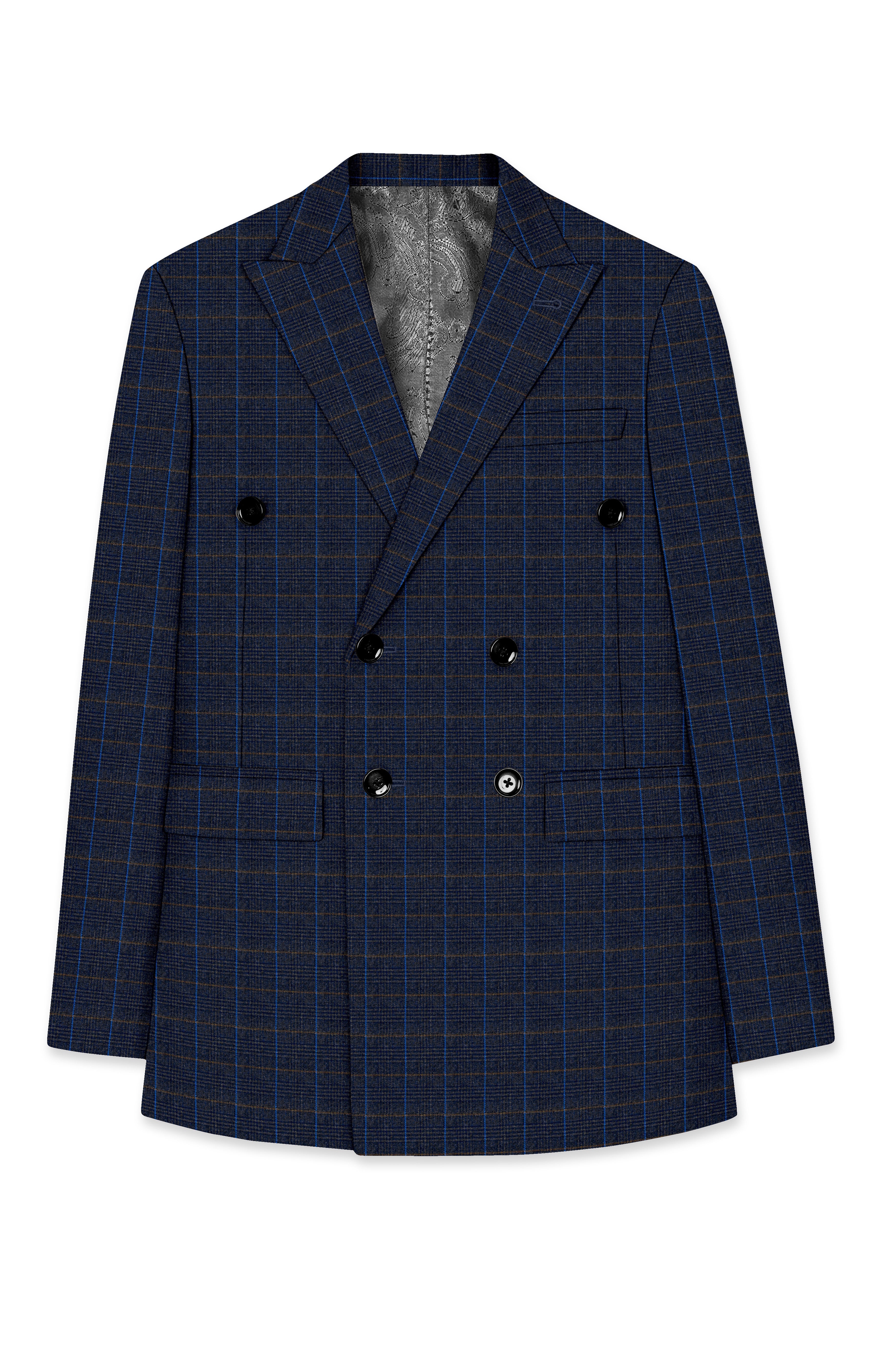 Iridium Violet Windowpane Double Breasted Blazer