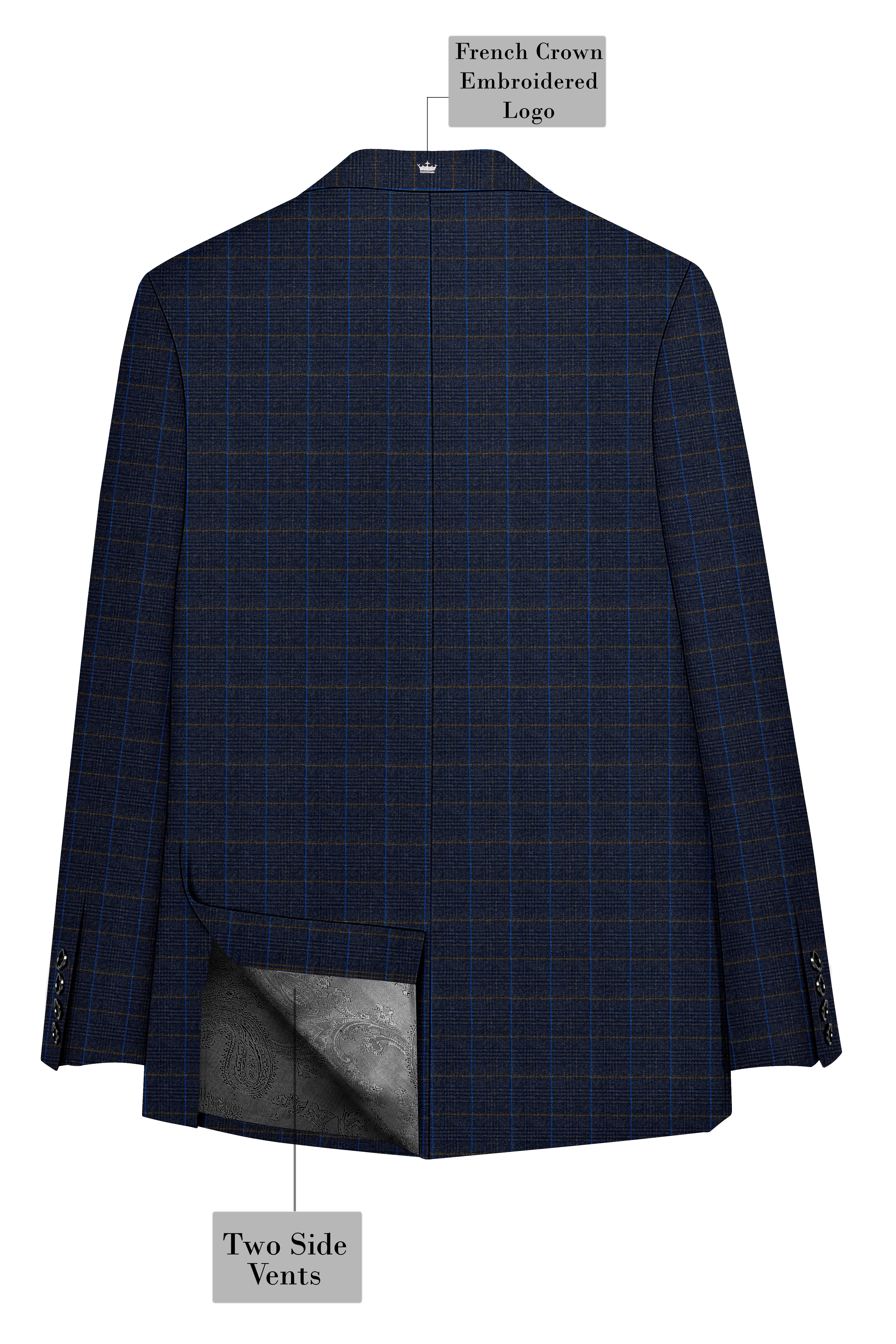 Iridium Violet Windowpane Double Breasted Blazer
