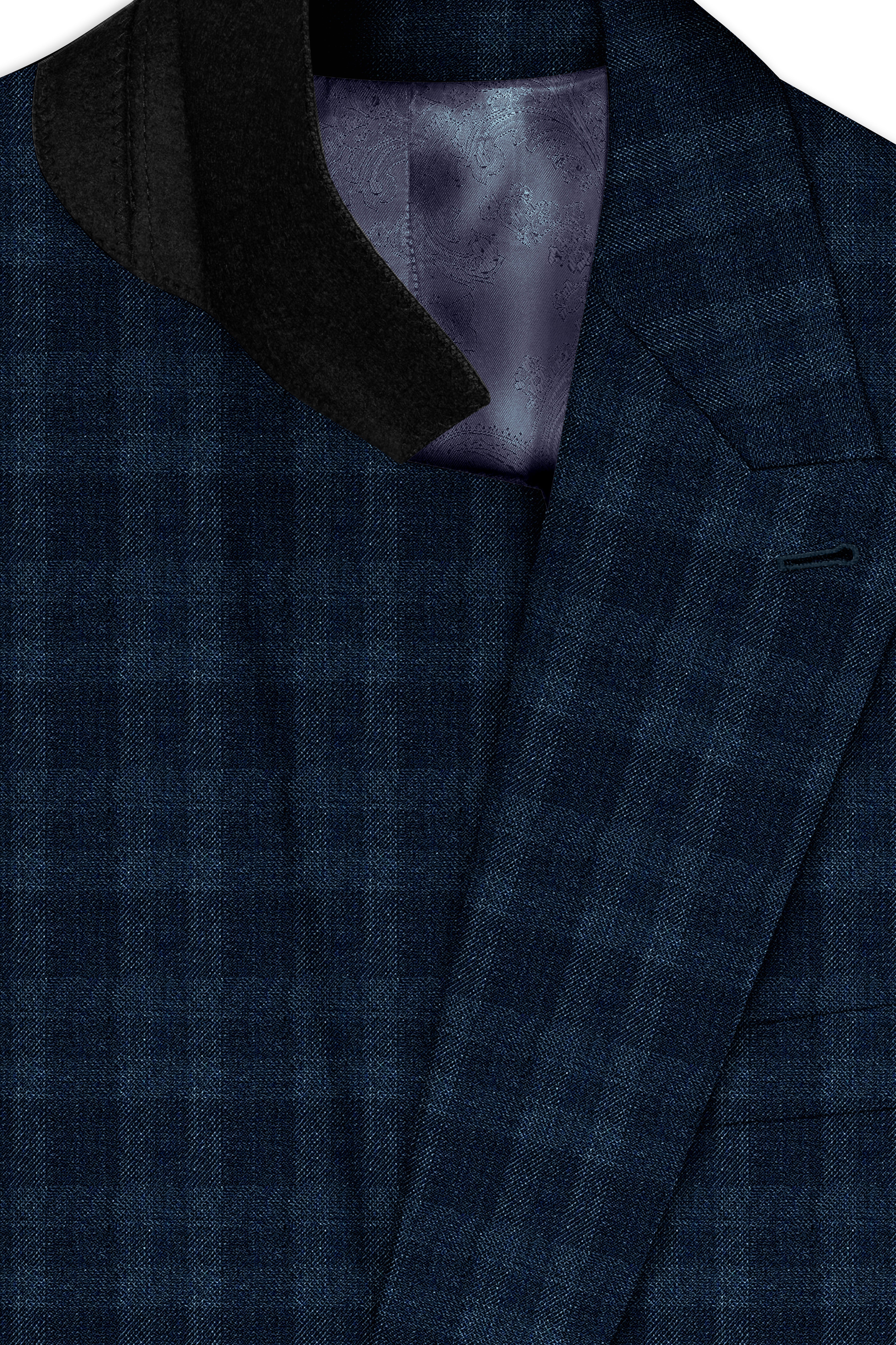 Baltic Sea Blue with Tuna Navy Blue Checkered Wool Rich Double Breasted Blazer
