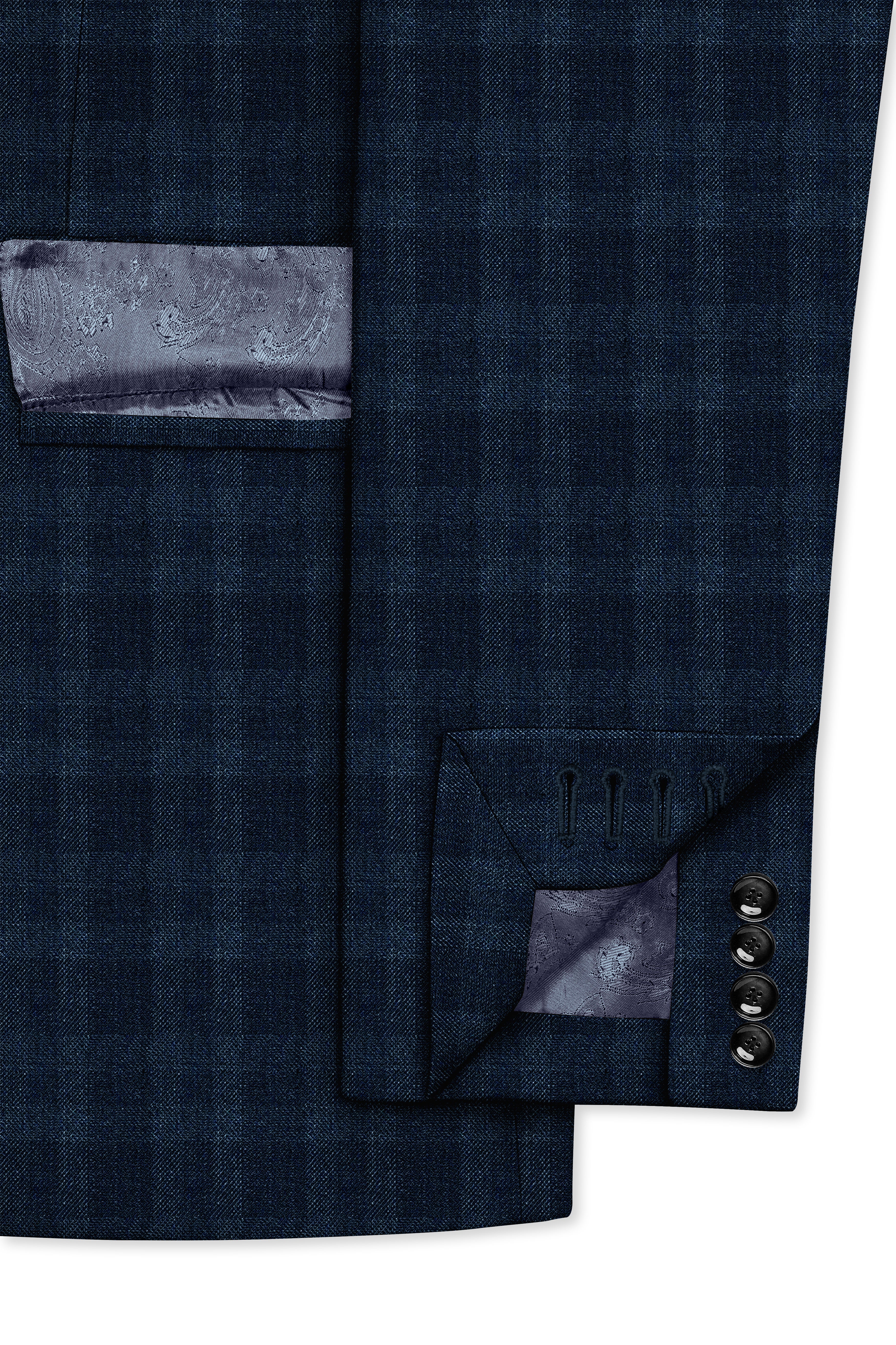 Baltic Sea Blue with Tuna Navy Blue Checkered Wool Rich Double Breasted Blazer