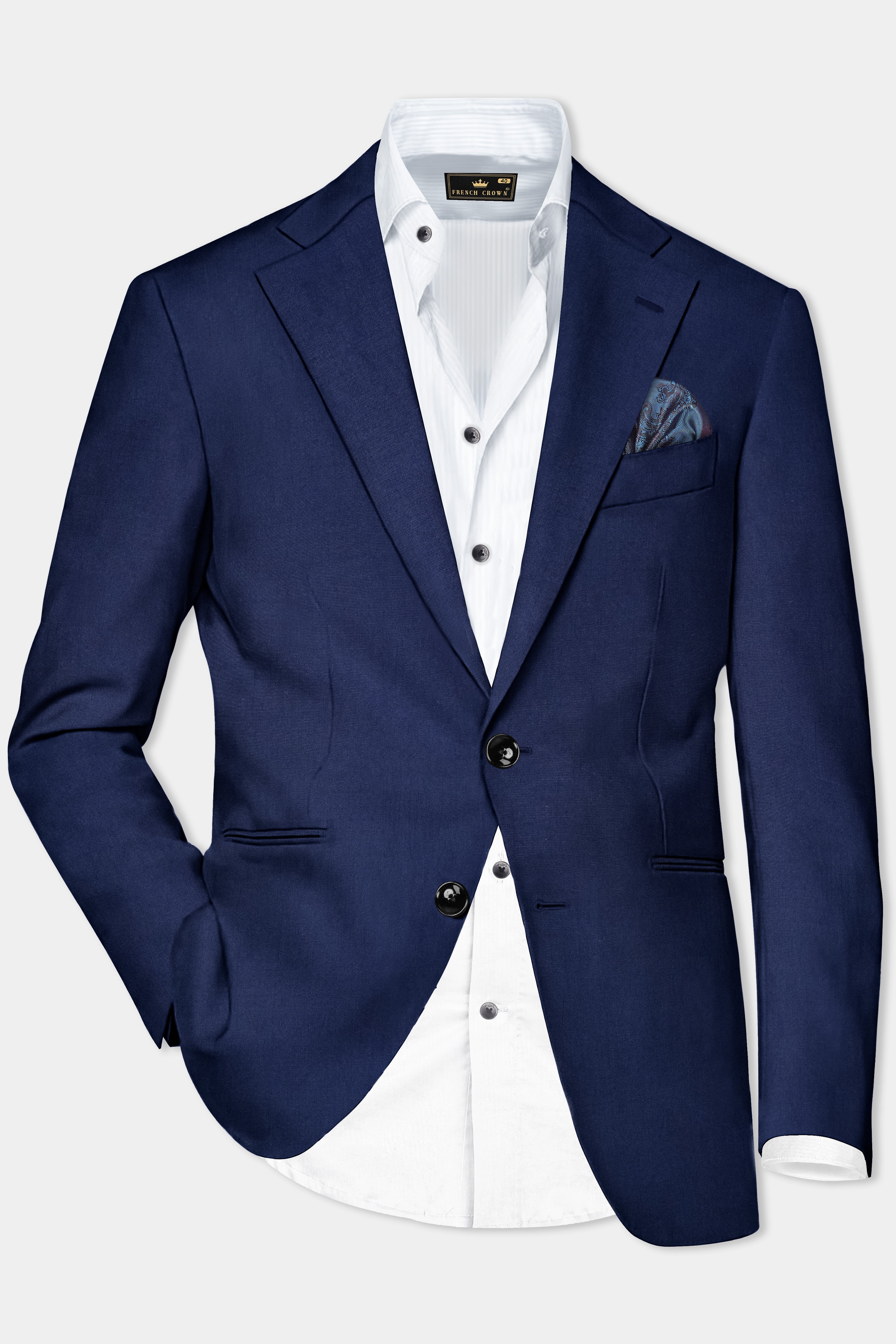 Midnight Navy Blue Wool Rich Single Breasted Blazer