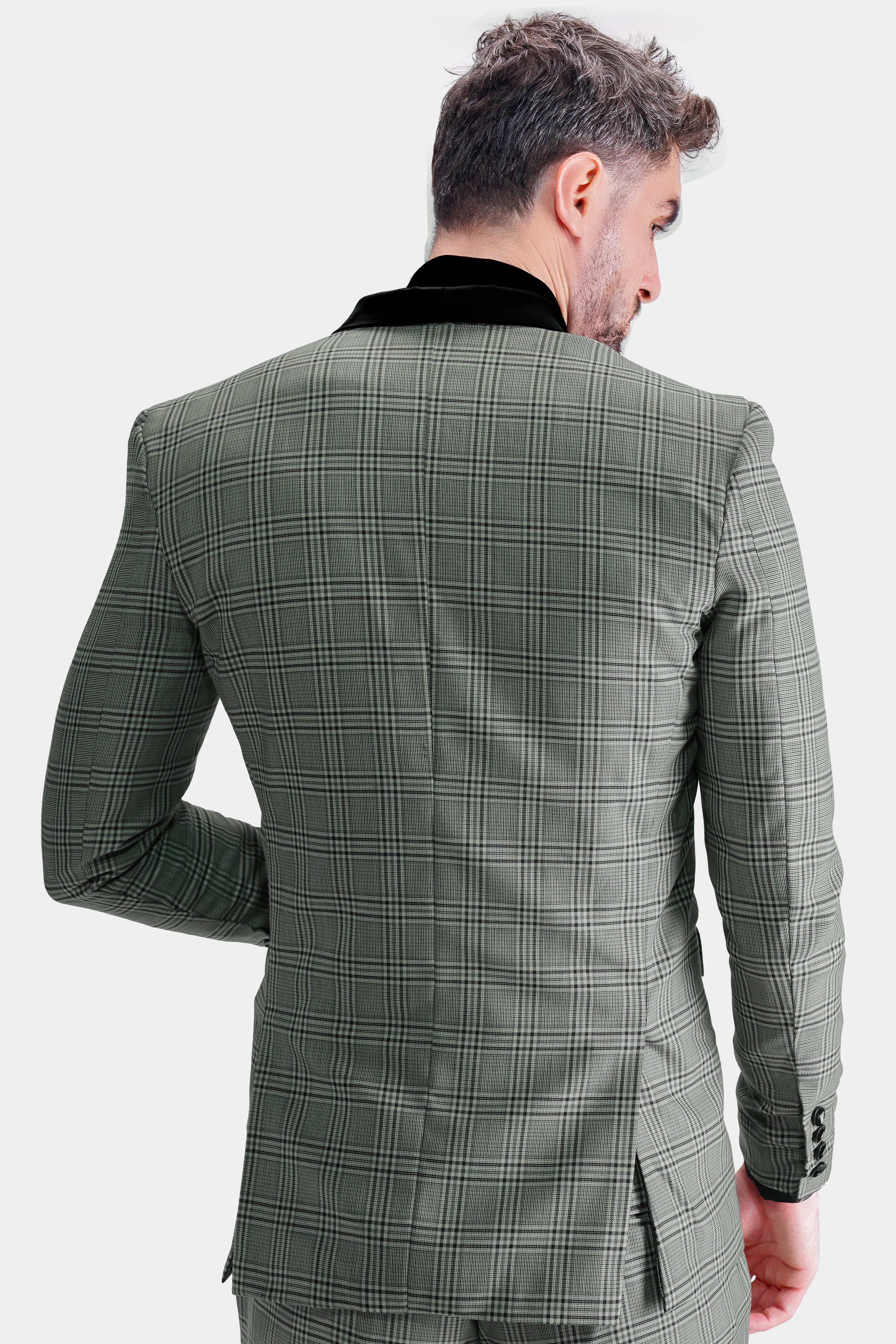 Flint Gray Plaid Wool Rich Double Breasted Designer Blazer BL2754-DB4-BKL-D141-36, BL2754-DB4-BKL-D141-38, BL2754-DB4-BKL-D141-40, BL2754-DB4-BKL-D141-42, BL2754-DB4-BKL-D141-44, BL2754-DB4-BKL-D141-46, BL2754-DB4-BKL-D141-48, BL2754-DB4-BKL-D141-50, BL2754-DB4-BKL-D141-52, BL2754-DB4-BKL-D141-54, BL2754-DB4-BKL-D141-56, BL2754-DB4-BKL-D141-58, BL2754-DB4-BKL-D141-60