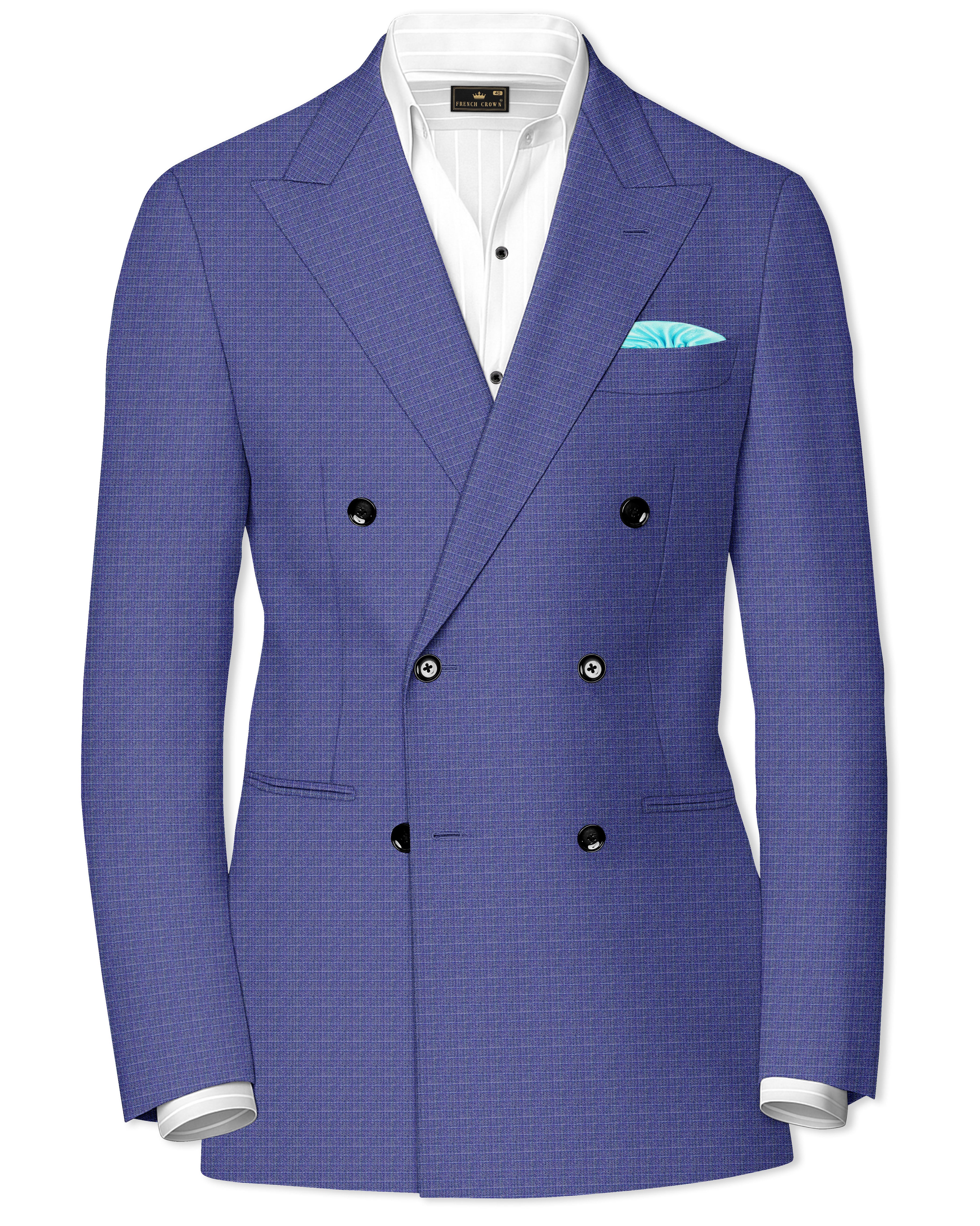 Twilight Blue Textured Premium Wool-Blend Double Breasted Blazer