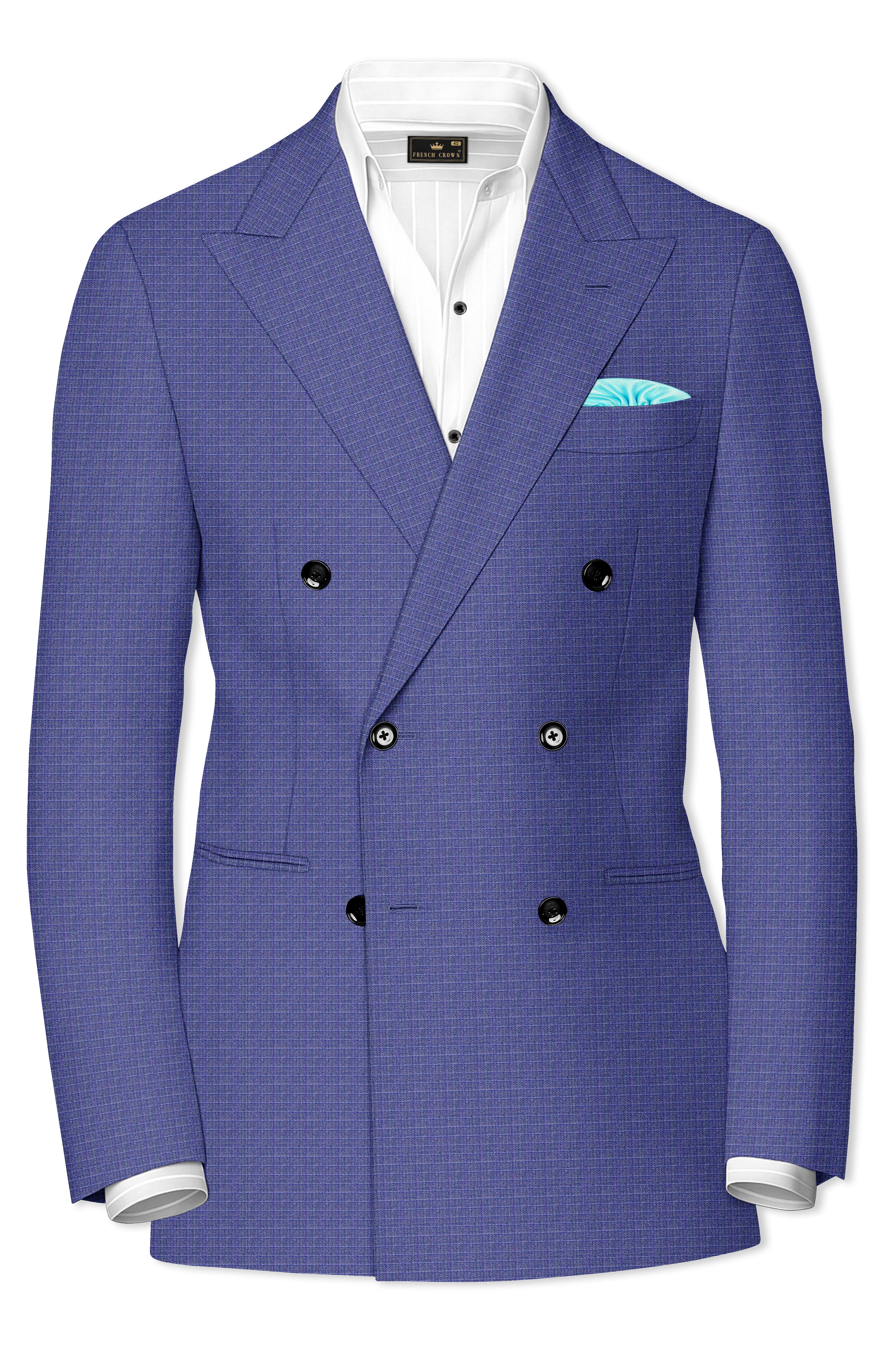 Scampi Blue and Muesli Brown Plaid Wool Rich Cross Placket Bandhgala Blazer