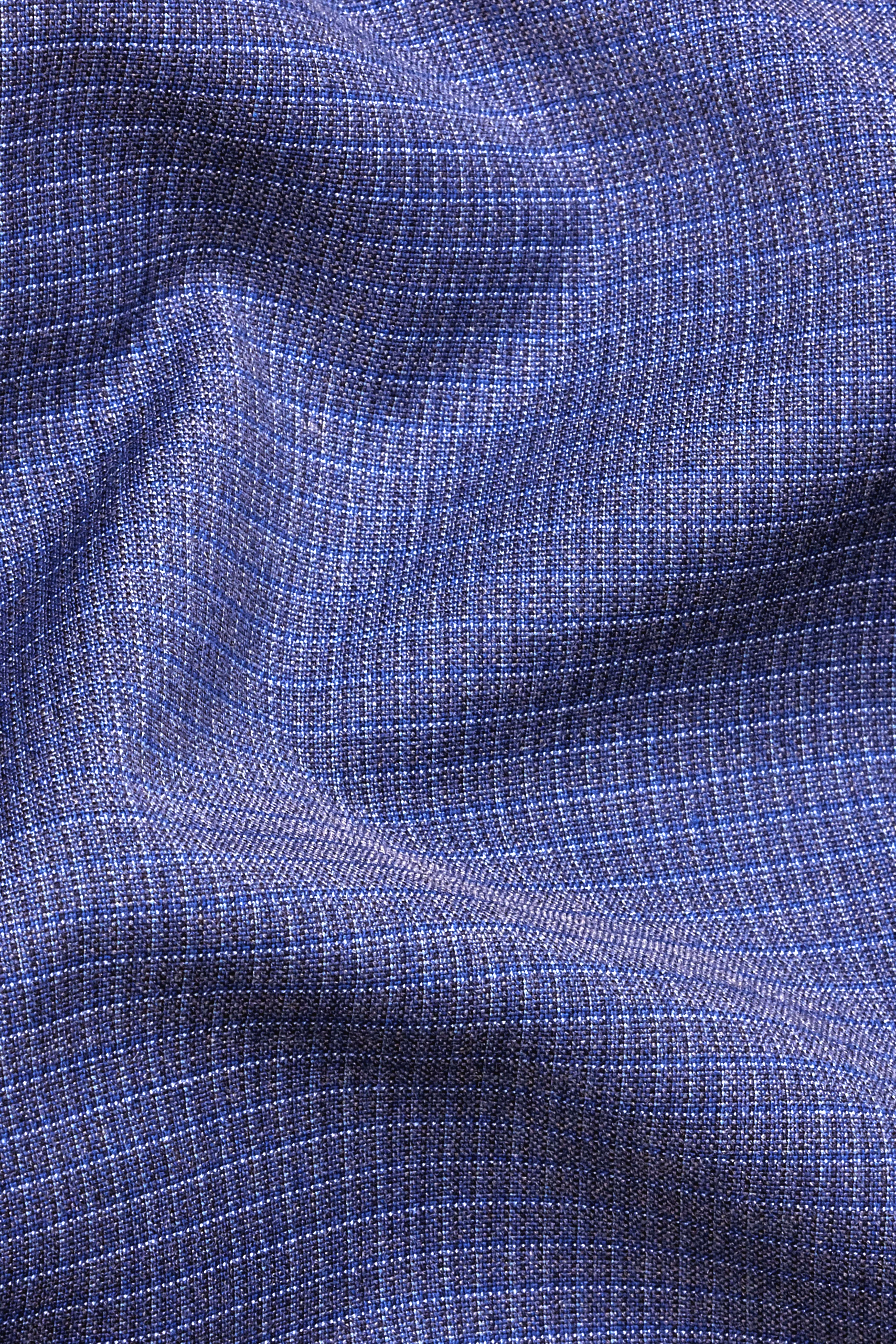 Scampi Blue and Muesli Brown Plaid Wool Rich Cross Placket Bandhgala Blazer