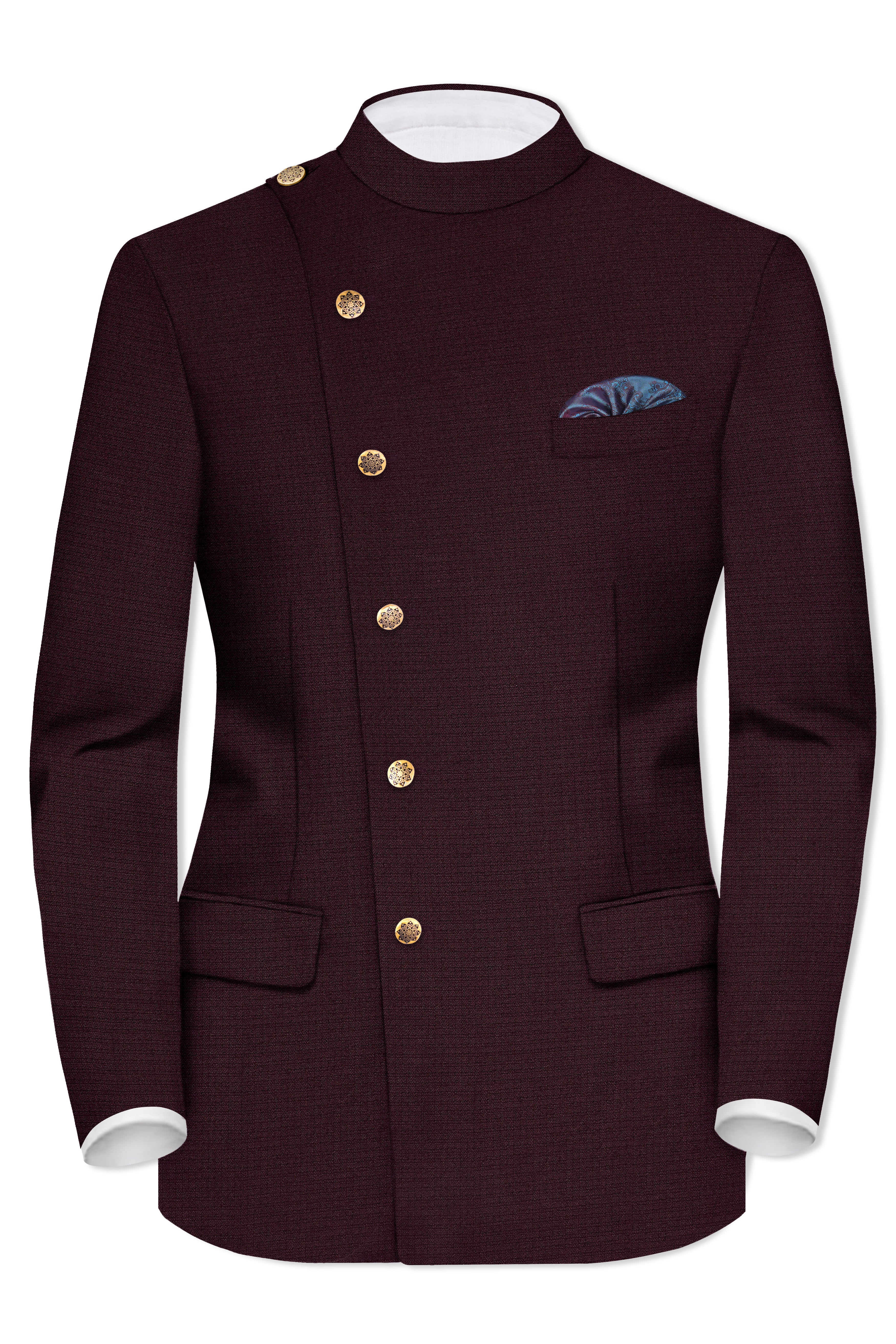 Eclipse Maroon Wool Rich Cross Placket Bandhgala Blazer
