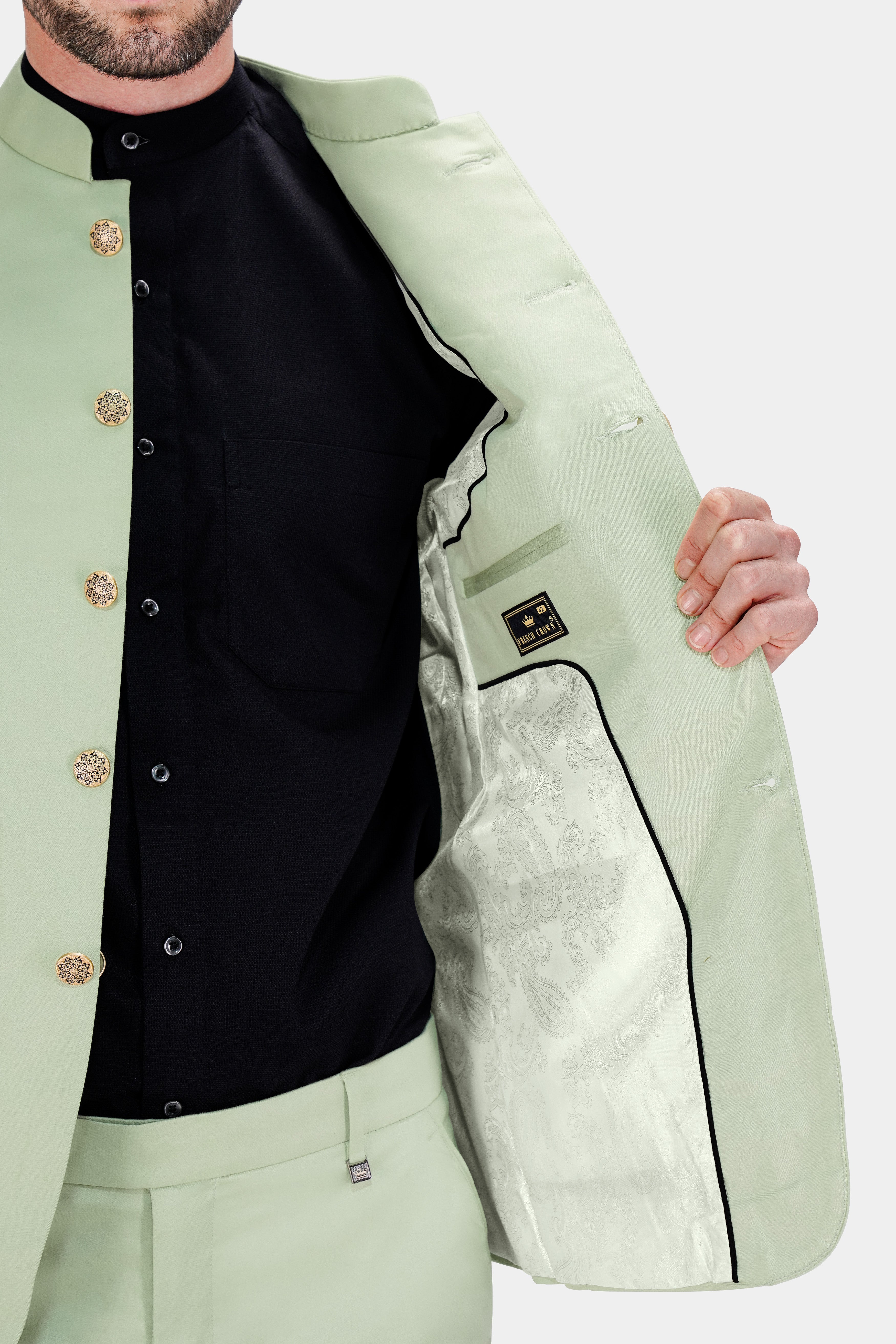 Coriander Green Premium Cotton Bandhgala Stretchable Traveler Blazer BL2796-BG-36, BL2796-BG-38, BL2796-BG-40, BL2796-BG-42, BL2796-BG-44, BL2796-BG-46, BL2796-BG-48, BL2796-BG-50, BL2796-BG-52, BL2796-BG-54, BL2796-BG-56, BL2796-BG-58, BL2796-BG-60