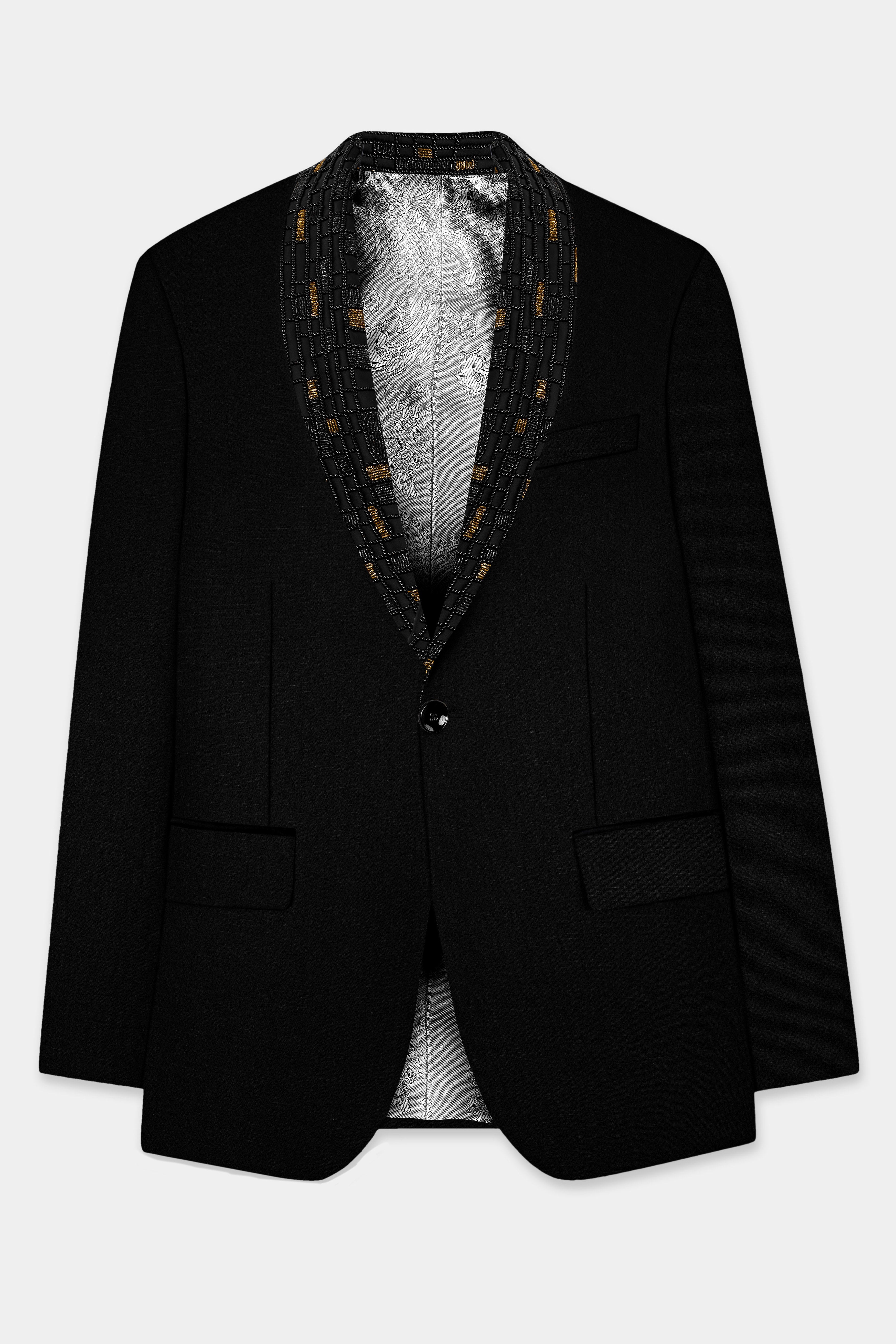 Jade Black Stretchable Wool Rich Tuxedo Designer Blazer