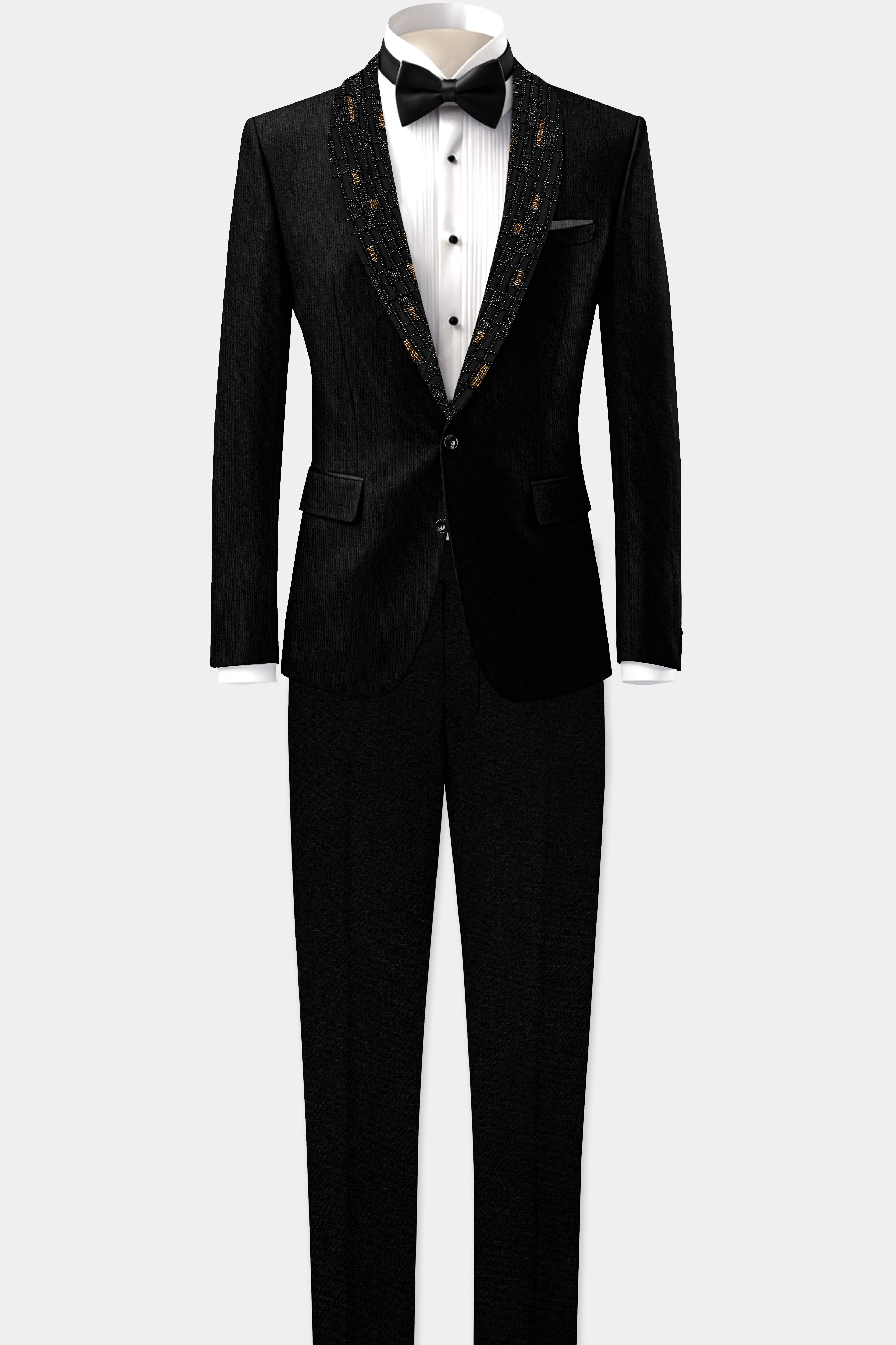 Jade Black Stretchable Wool Rich Tuxedo Designer Blazer