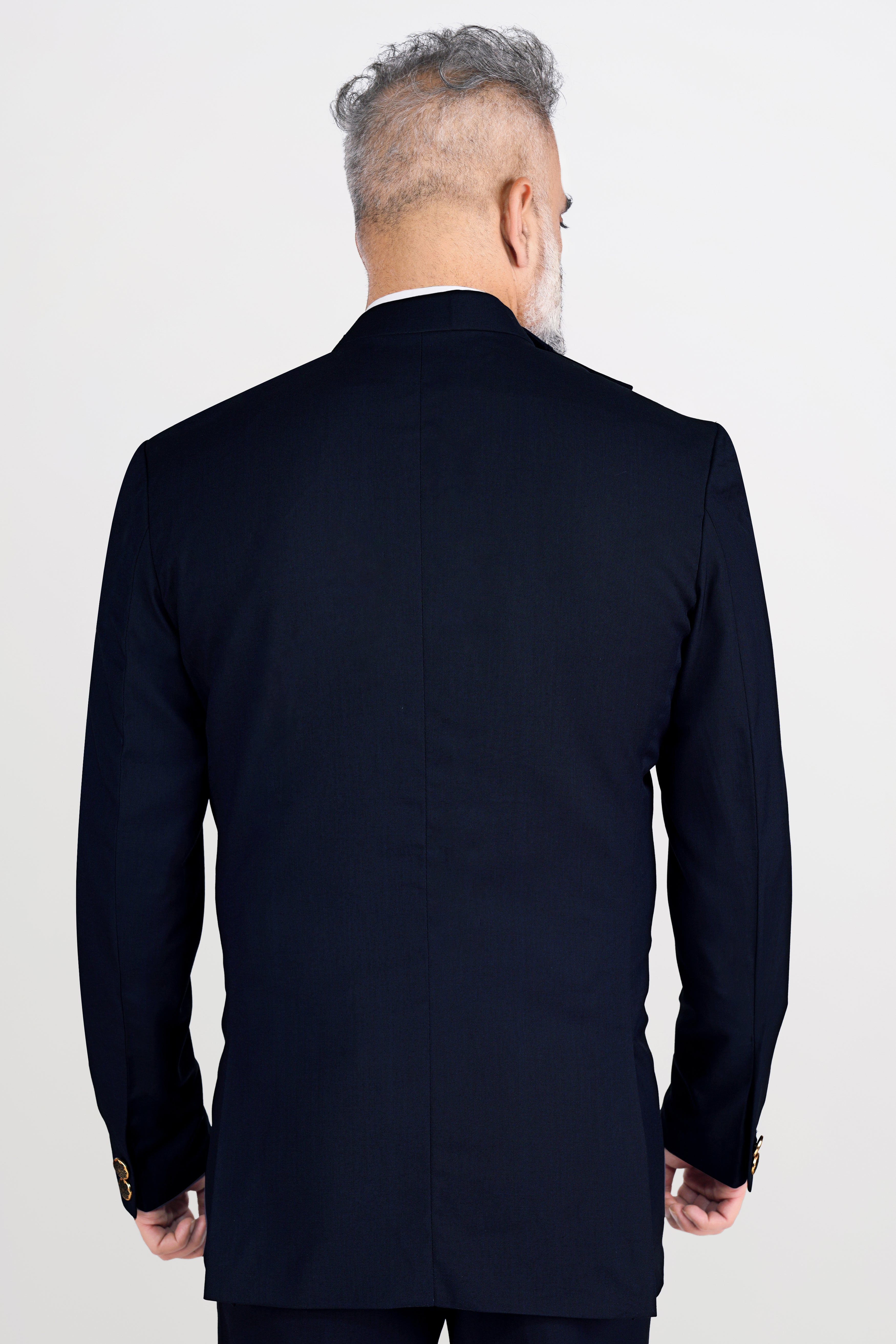 Cinder Blue Wool Rich Cross Placket Bandhgala Blazer