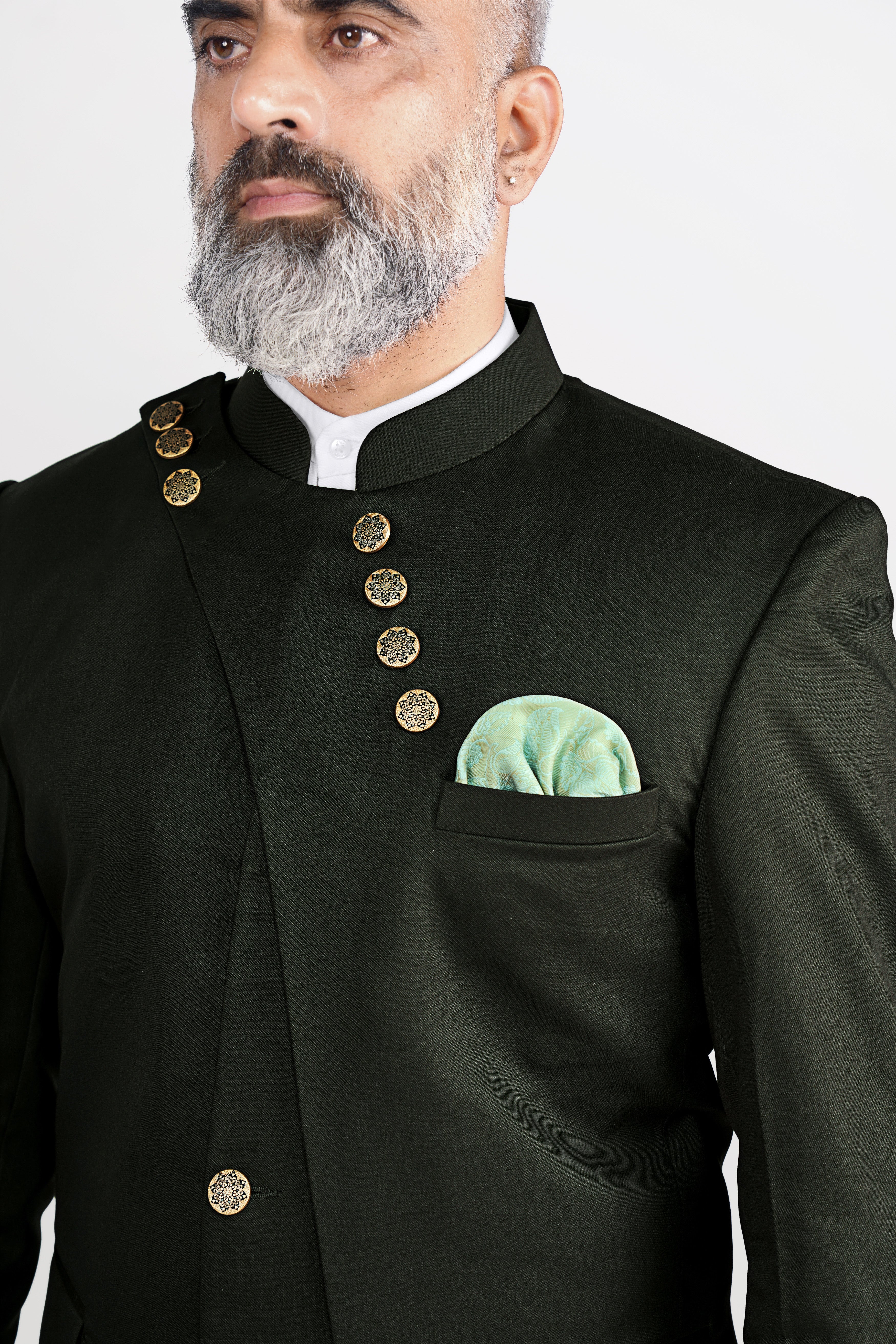 Rangoon Green Wool Rich Bandhgala Designer Blazer