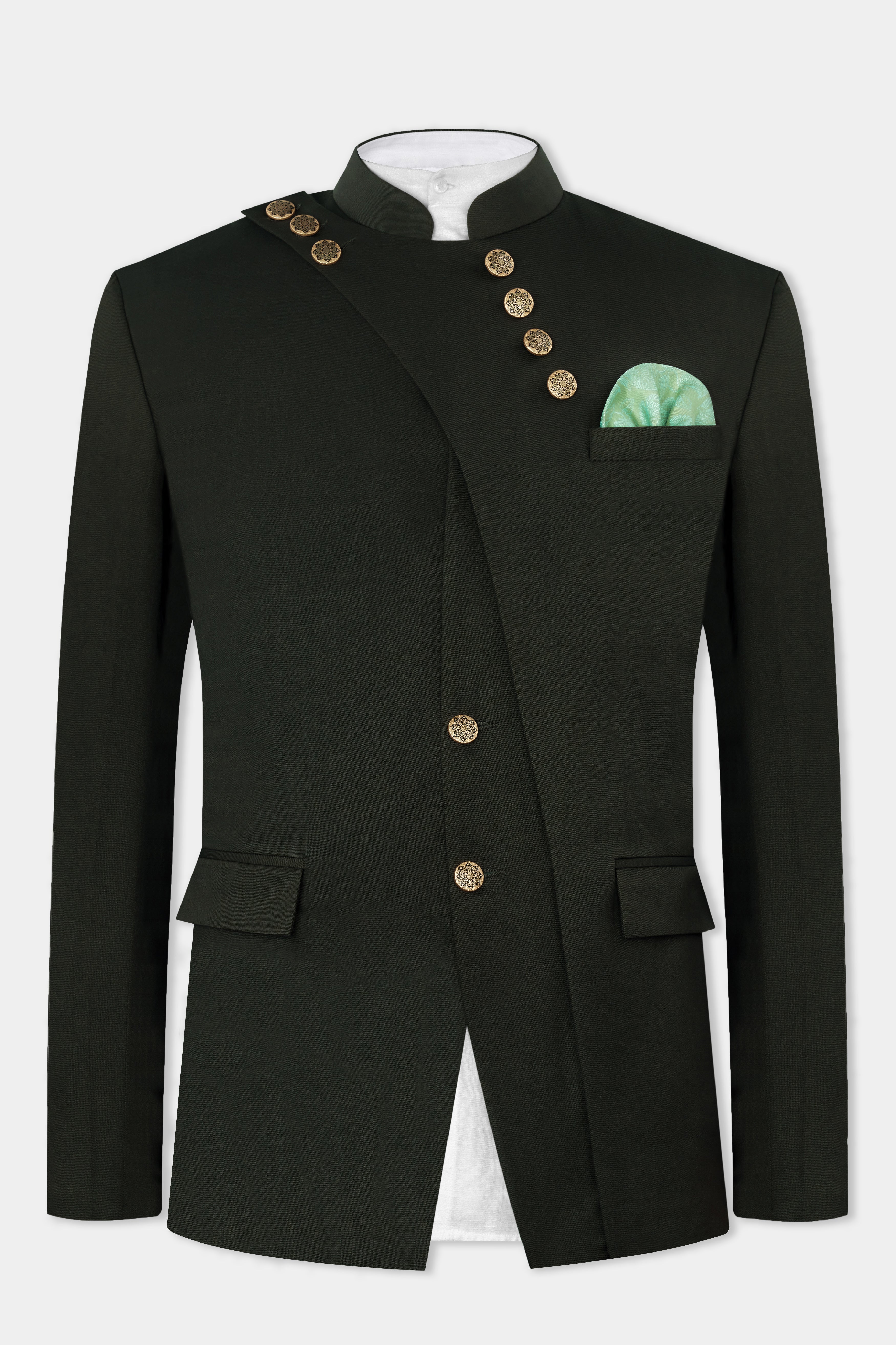 Rangoon Green Wool Rich Bandhgala Designer Blazer