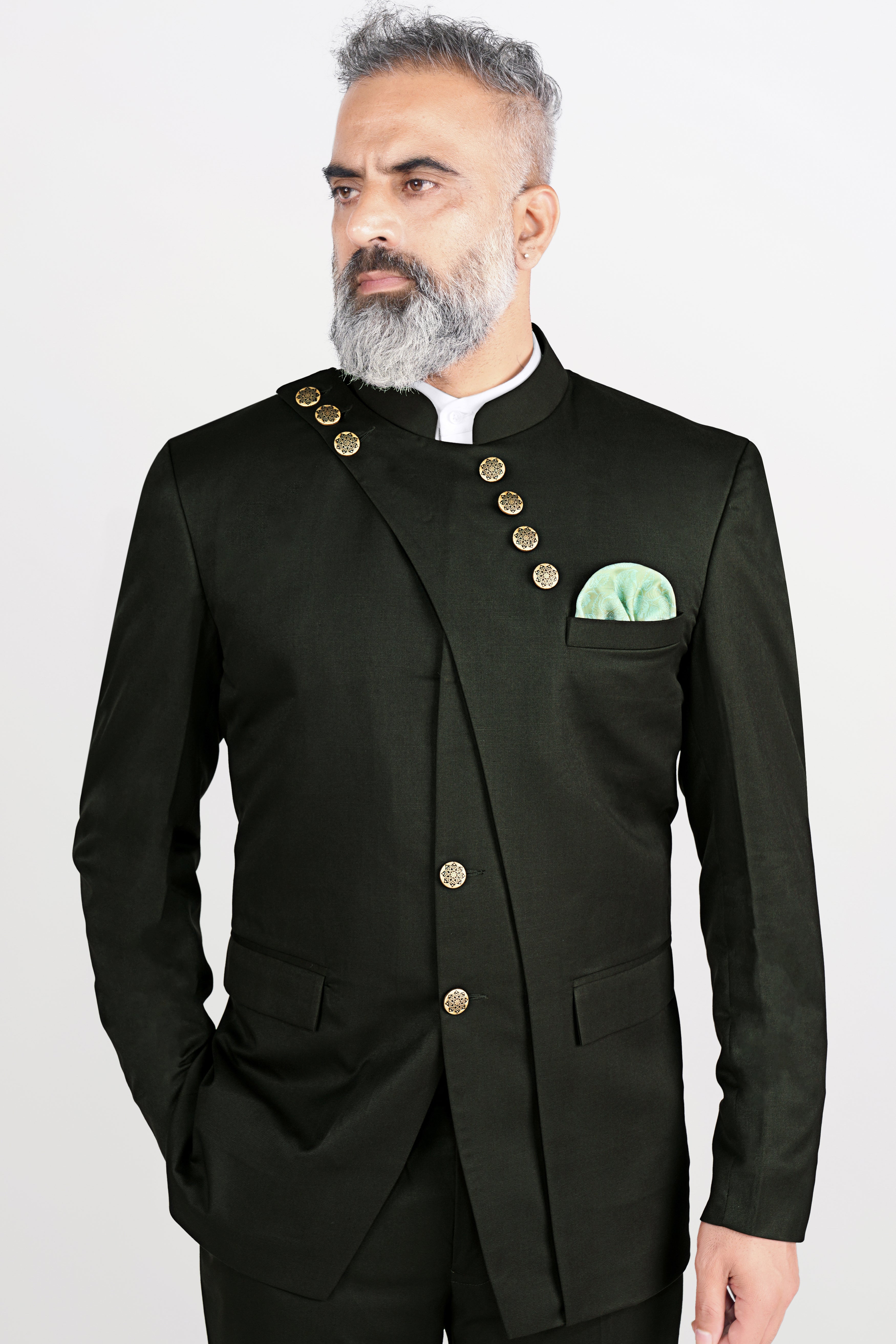 Rangoon Green Wool Rich Bandhgala Designer Blazer