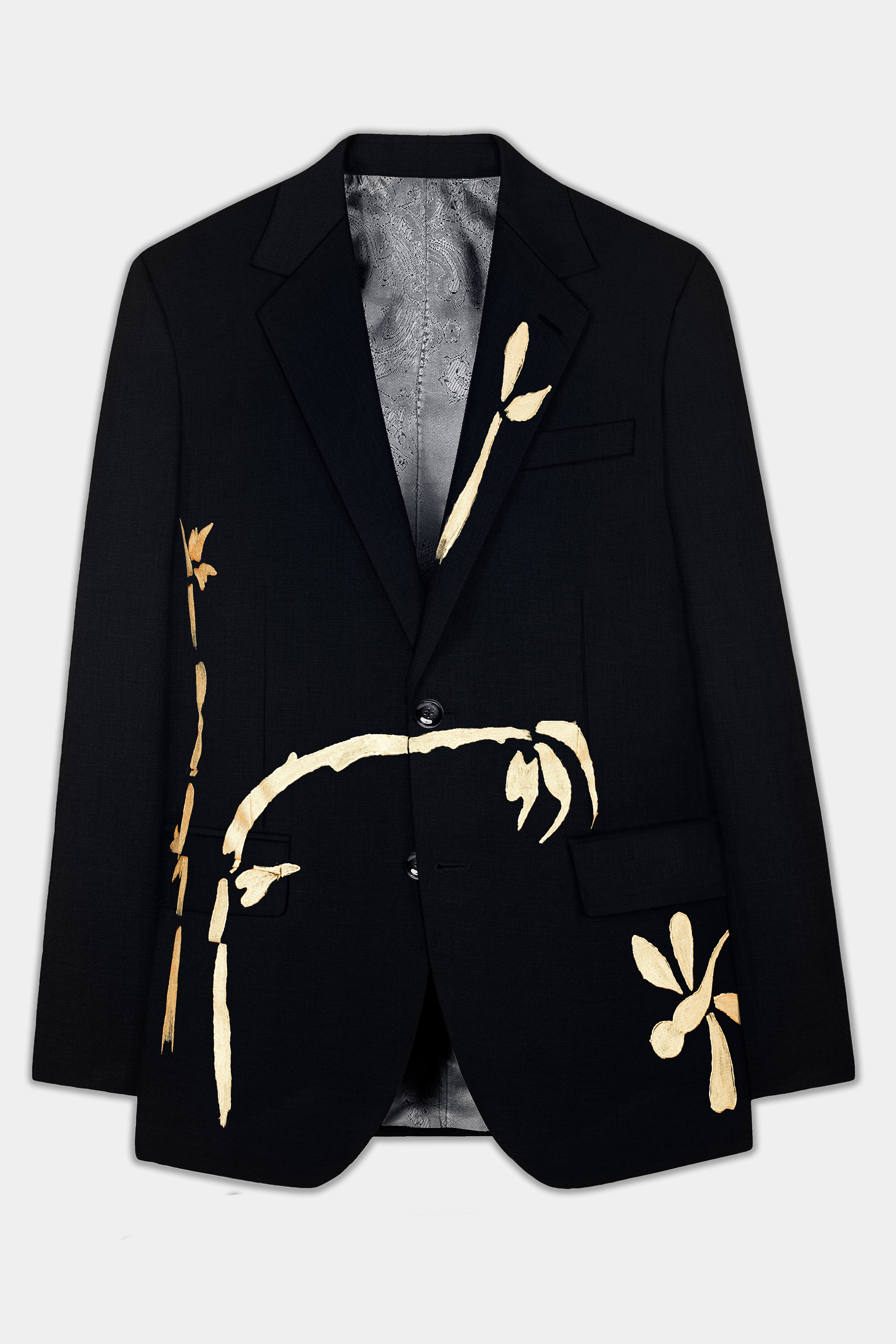 Jade Black Stretchable Hand Painted Premium Wool Rich Designer Blazer