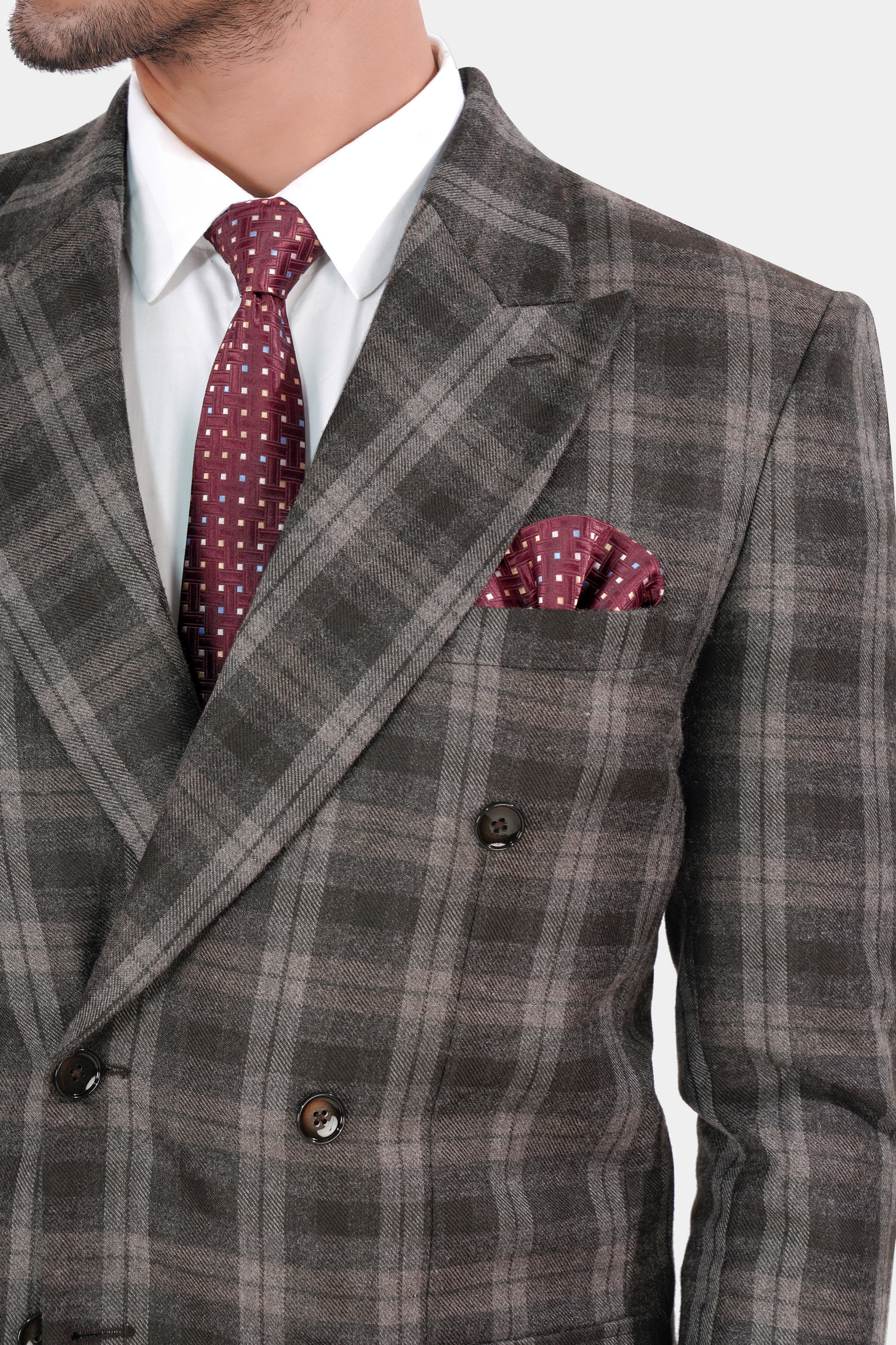 Dorado Brown Plaid Tweed Double-Breasted Blazer BL2842-DB-PP-D74-36, BL2842-DB-PP-D74-38, BL2842-DB-PP-D74-40, BL2842-DB-PP-D74-42, BL2842-DB-PP-D74-44, BL2842-DB-PP-D74-46, BL2842-DB-PP-D74-48, BL2842-DB-PP-D74-50, BL2842-DB-PP-D74-52, BL2842-DB-PP-D74-54, BL2842-DB-PP-D74-56, BL2842-DB-PP-D74-58, BL2842-DB-PP-D74-60