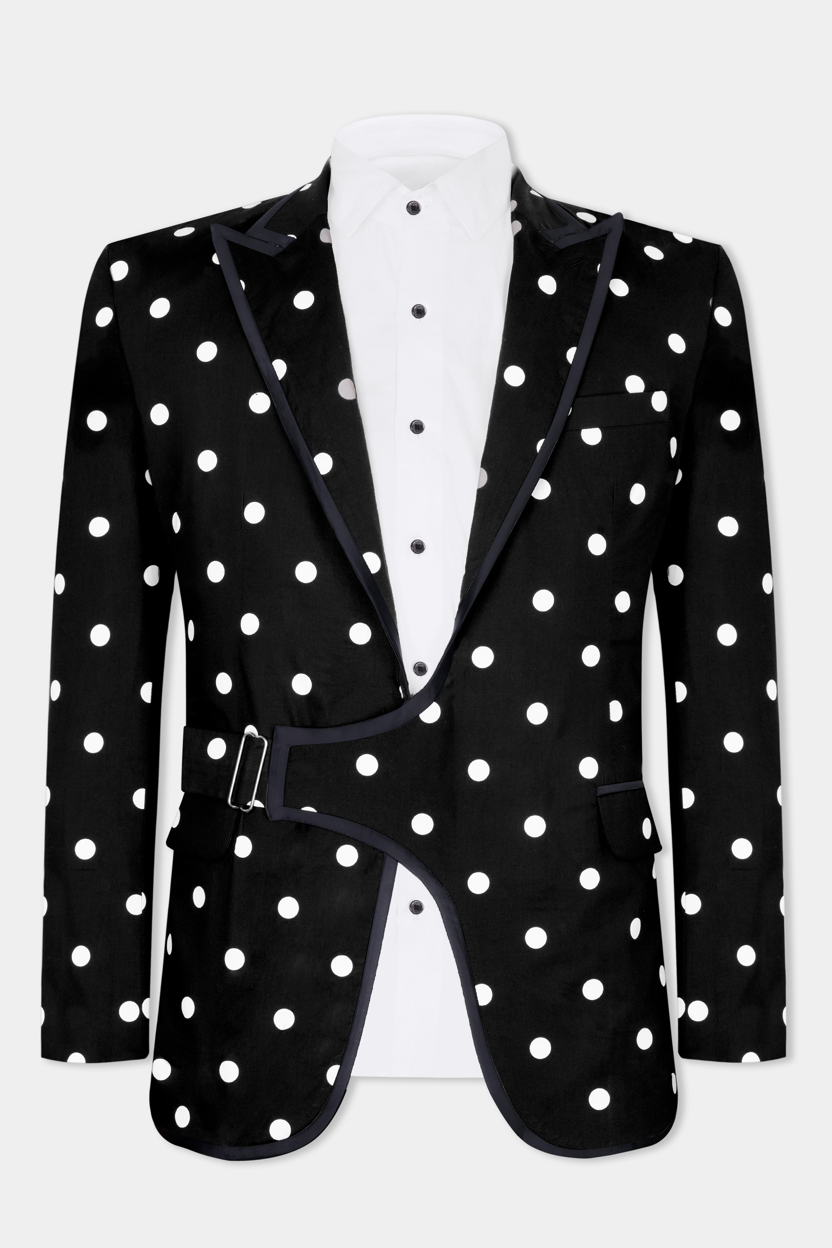 Jade Black with White Polka Dotted Premium Cotton Designer Blazer