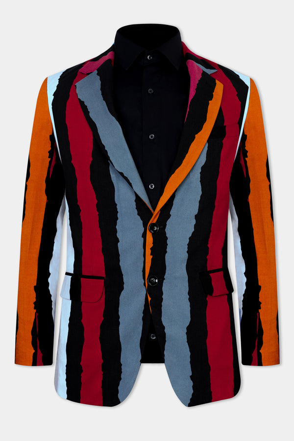 Jade Black with Picton Blue Multicolour Printed Premium Cotton Designer Blazer