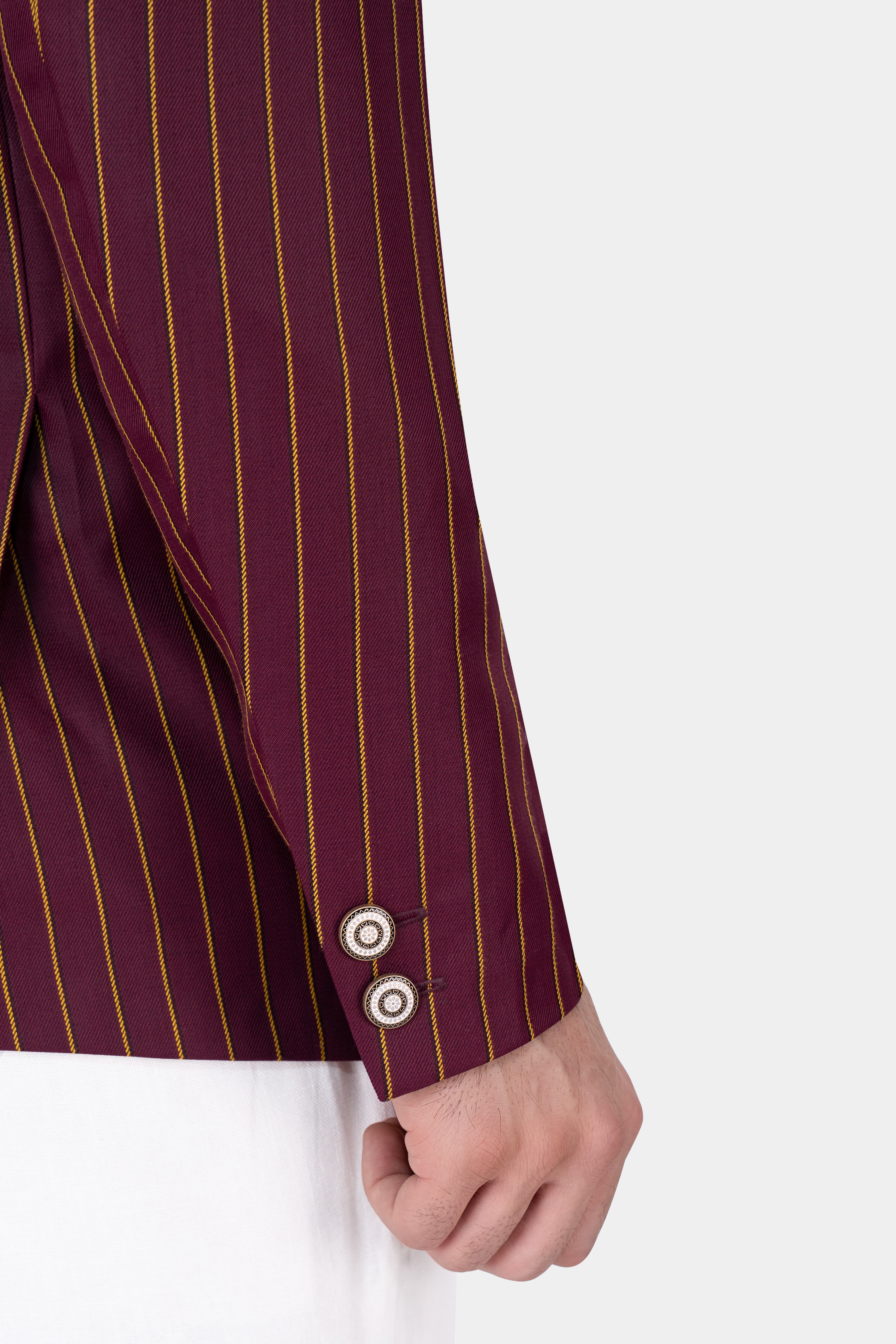 Bordeaux Wine and Sepia Brown Striped Wool Rich Bandhgala Designer Blazer BL2880-D341-36, BL2880-D341-38, BL2880-D341-40, BL2880-D341-42, BL2880-D341-44, BL2880-D341-46, BL2880-D341-48, BL2880-D341-50, BL2880-D341-80, BL2880-D341-54, BL2880-D341-56, BL2880-D341-58, BL2880-D341-60