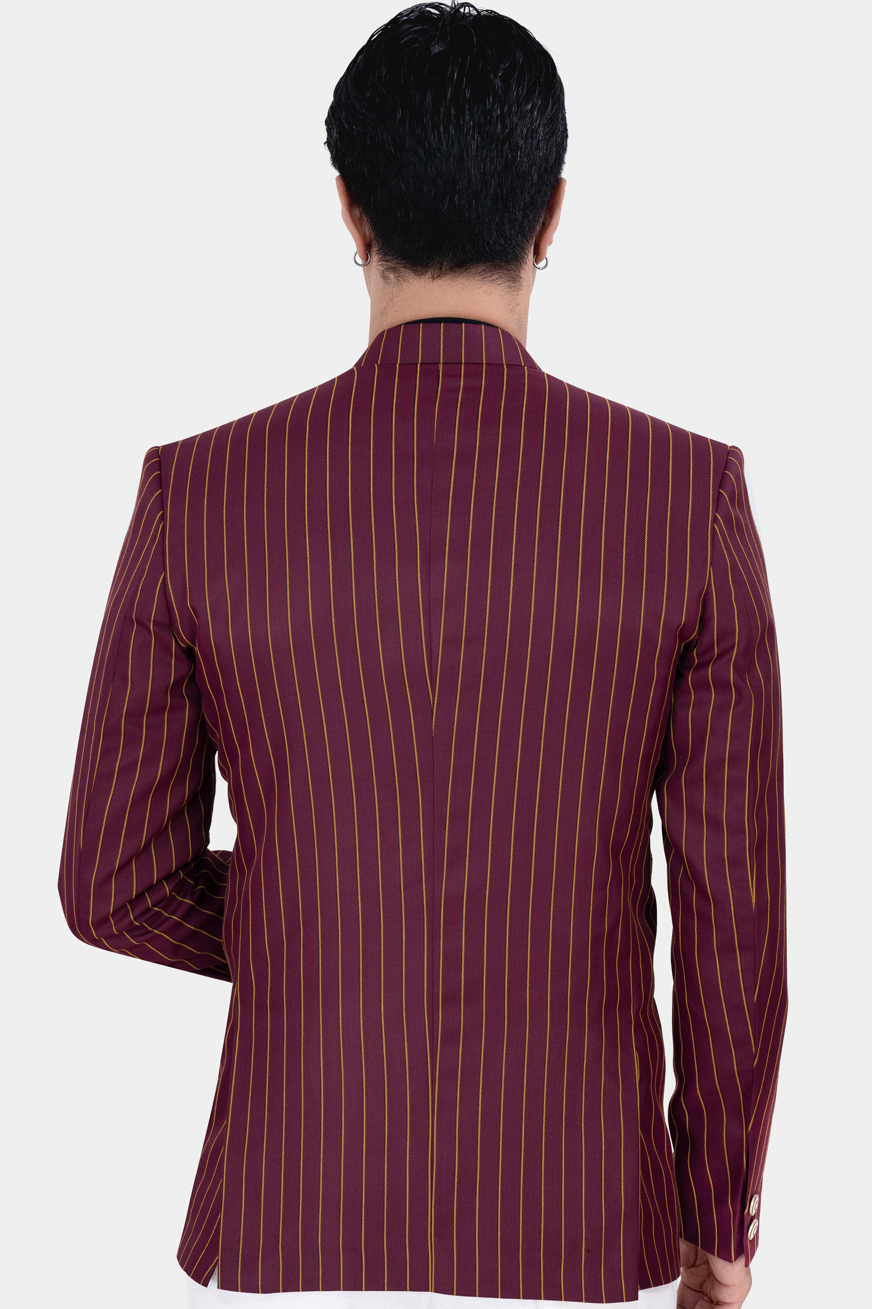 Bordeaux Wine and Sepia Brown Striped Wool Rich Bandhgala Designer Blazer BL2880-D341-36, BL2880-D341-38, BL2880-D341-40, BL2880-D341-42, BL2880-D341-44, BL2880-D341-46, BL2880-D341-48, BL2880-D341-50, BL2880-D341-80, BL2880-D341-54, BL2880-D341-56, BL2880-D341-58, BL2880-D341-60