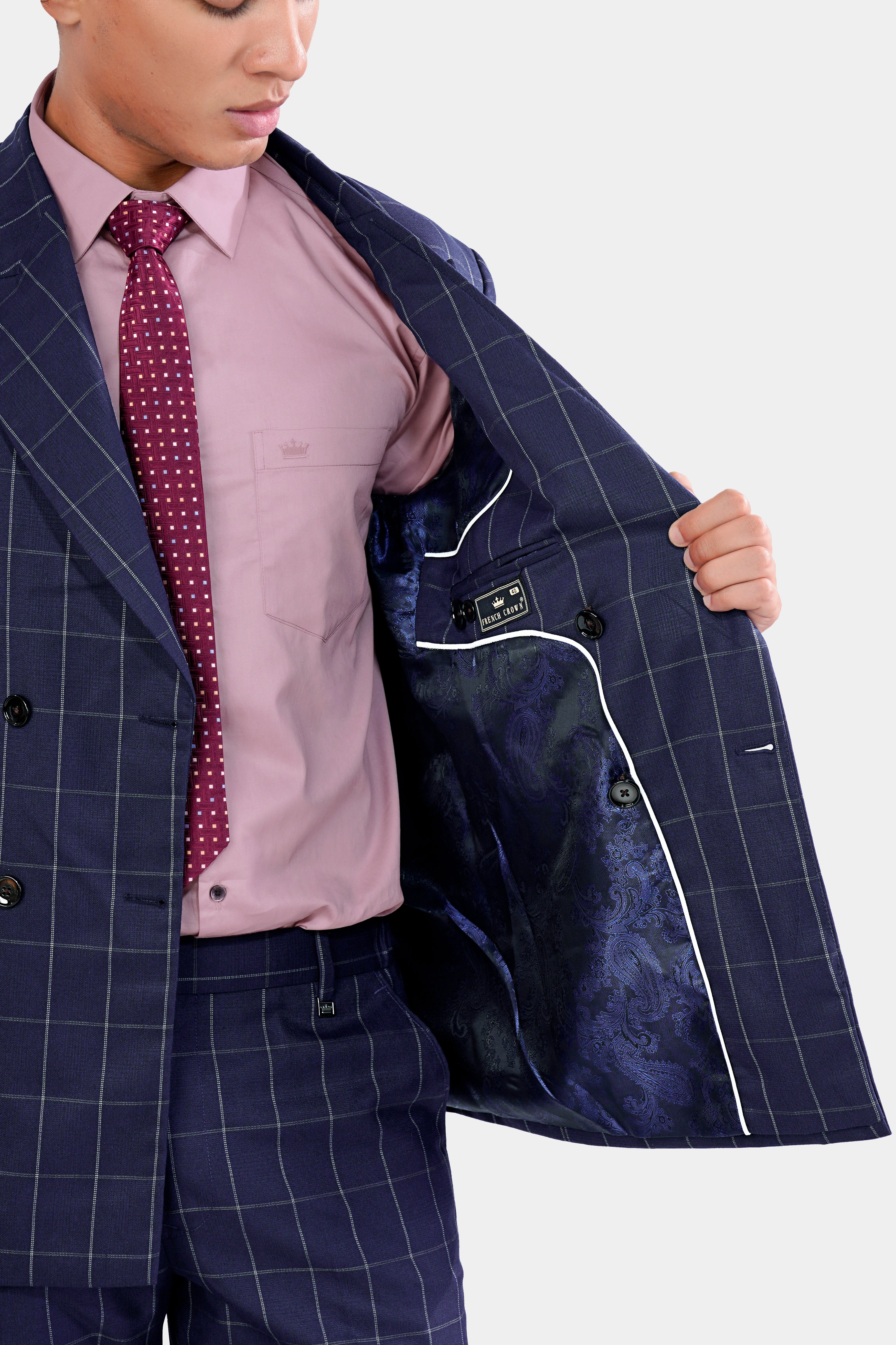 Admiral Blue Windowpane Wool Rich Double Breasted Blazer BL2904-DB-36, BL2904-DB-38, BL2904-DB-40, BL2904-DB-42, BL2904-DB-44, BL2904-DB-46, BL2904-DB-48, BL2904-DB-50, BL2904-DB-52, BL2904-DB-54, BL2904-DB-56, BL2904-DB-58, BL2904-DB-60