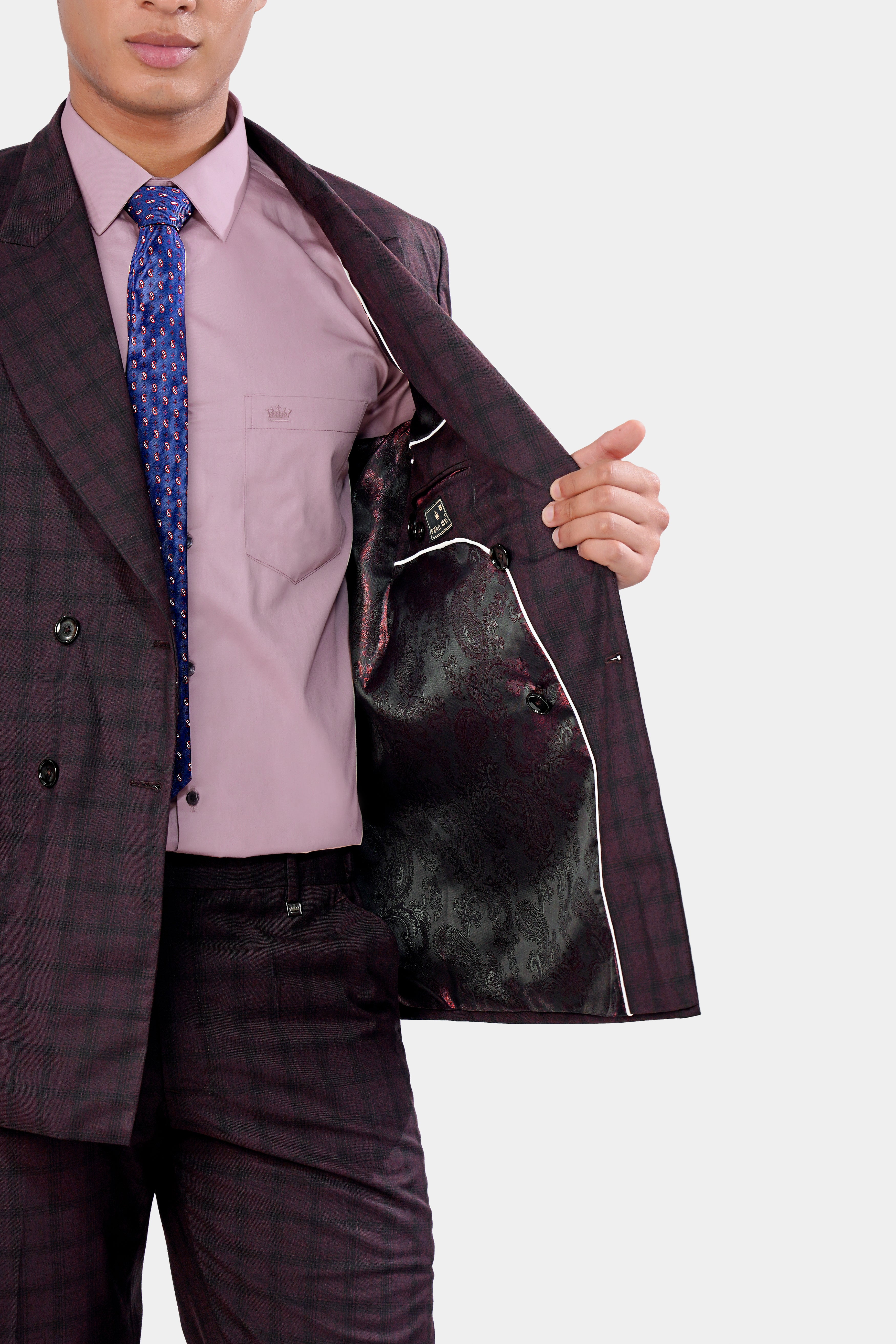 Cinder Purple Checkered Double Breasted Wool Rich Blazer BL2916-DB-36, BL2916-DB-38, BL2916-DB-40, BL2916-DB-42, BL2916-DB-44, BL2916-DB-46, BL2916-DB-48, BL2916-DB-50, BL2916-DB-52, BL2916-DB-54, BL2916-DB-56, BL2916-DB-58, BL2916-DB-60