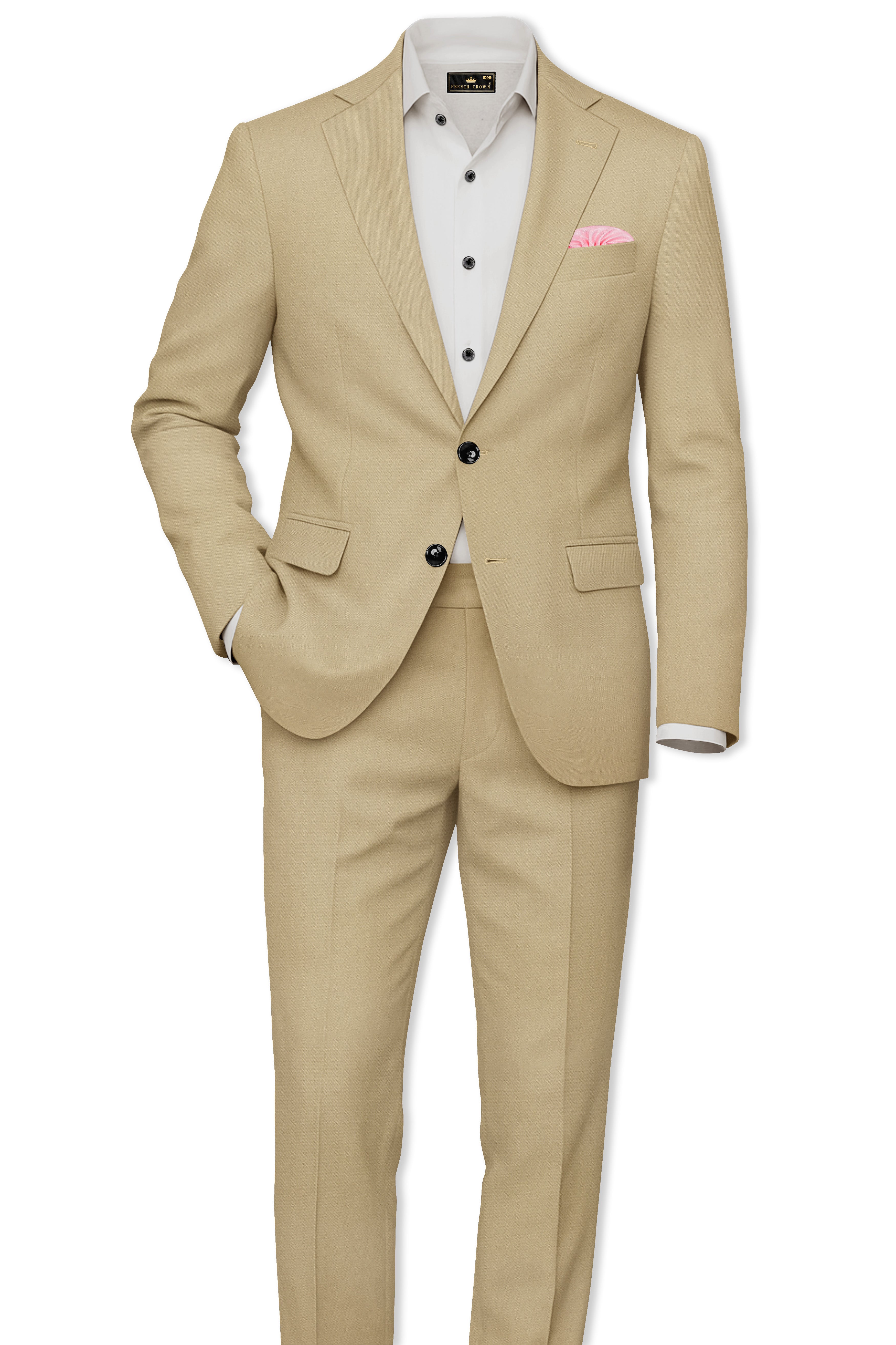 Yuma Cream Plain-Solid Premium Wool-Blend Single Breasted