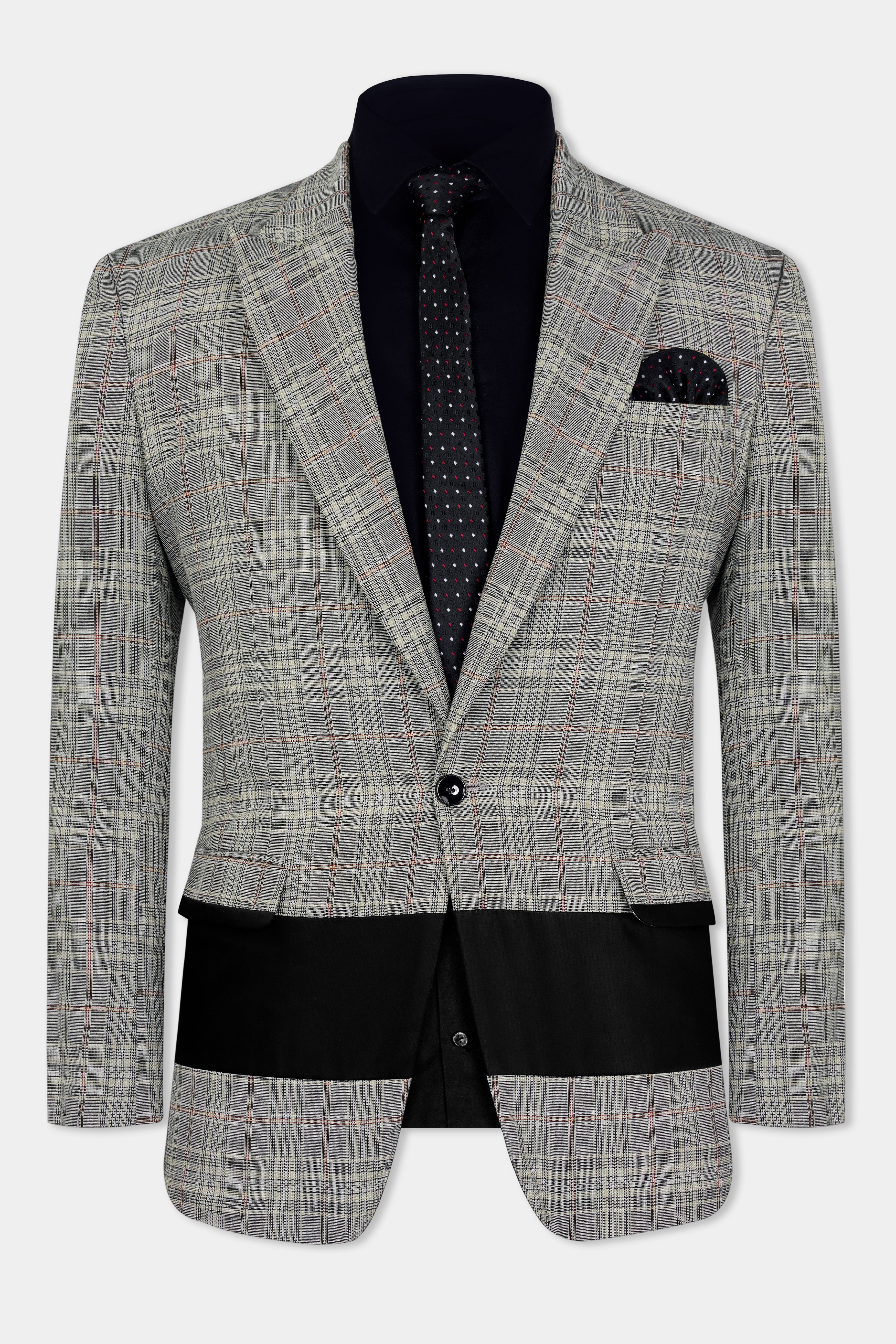 Chalice Gray Plaid and Black Wool Rich Designer Blazer BL2928-SBP-D73-36, BL2928-SBP-D73-38, BL2928-SBP-D73-40, BL2928-SBP-D73-42, BL2928-SBP-D73-44, BL2928-SBP-D73-46, BL2928-SBP-D73-48, BL2928-SBP-D73-50, BL2928-SBP-D73-52, BL2928-SBP-D73-54, BL2928-SBP-D73-56, BL2928-SBP-D73-58, BL2928-SBP-D73-60