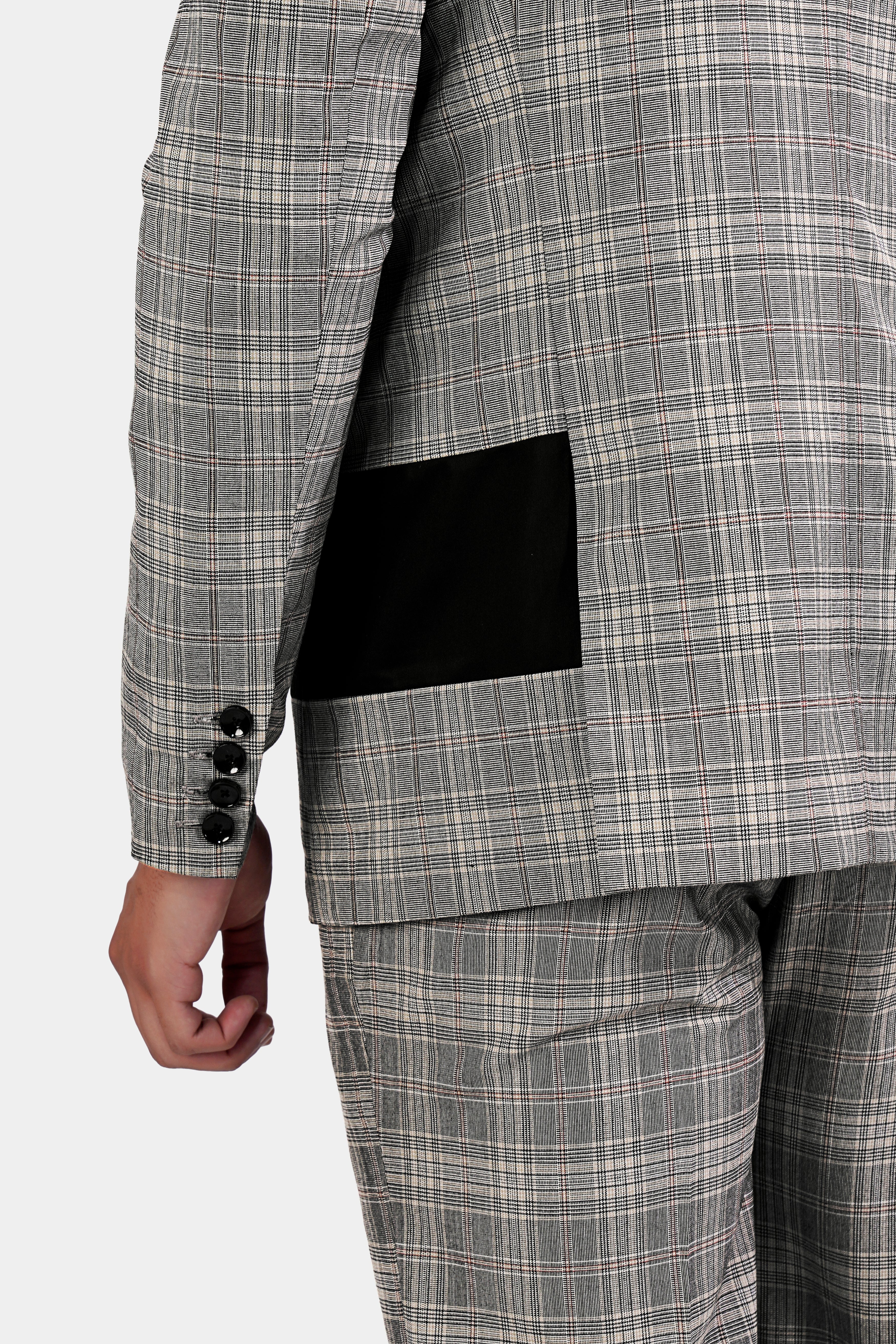 Chalice Gray Plaid and Black Wool Rich Designer Blazer BL2928-SBP-D73-36, BL2928-SBP-D73-38, BL2928-SBP-D73-40, BL2928-SBP-D73-42, BL2928-SBP-D73-44, BL2928-SBP-D73-46, BL2928-SBP-D73-48, BL2928-SBP-D73-50, BL2928-SBP-D73-52, BL2928-SBP-D73-54, BL2928-SBP-D73-56, BL2928-SBP-D73-58, BL2928-SBP-D73-60