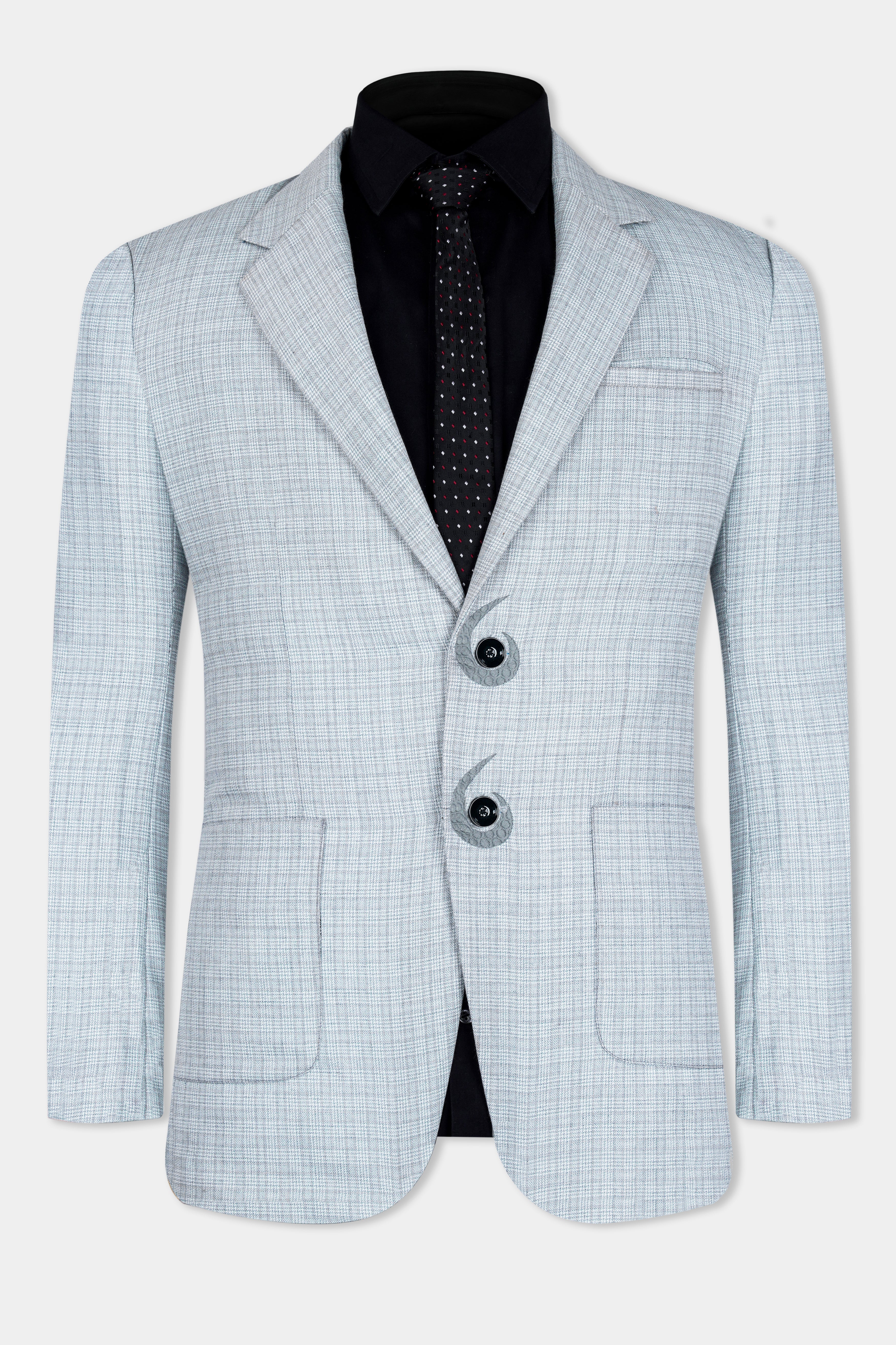 Tiara Gray Checkered with Embroidered Wool Rich Designer Blazer BL2929-SB-PP-D58-36, BL2929-SB-PP-D58-38, BL2929-SB-PP-D58-40, BL2929-SB-PP-D58-42, BL2929-SB-PP-D58-44, BL2929-SB-PP-D58-46, BL2929-SB-PP-D58-48, BL2929-SB-PP-D58-50, BL2929-SB-PP-D58-52, BL2929-SB-PP-D58-54, BL2929-SB-PP-D58-56, BL2929-SB-PP-D58-58, BL2929-SB-PP-D58-60