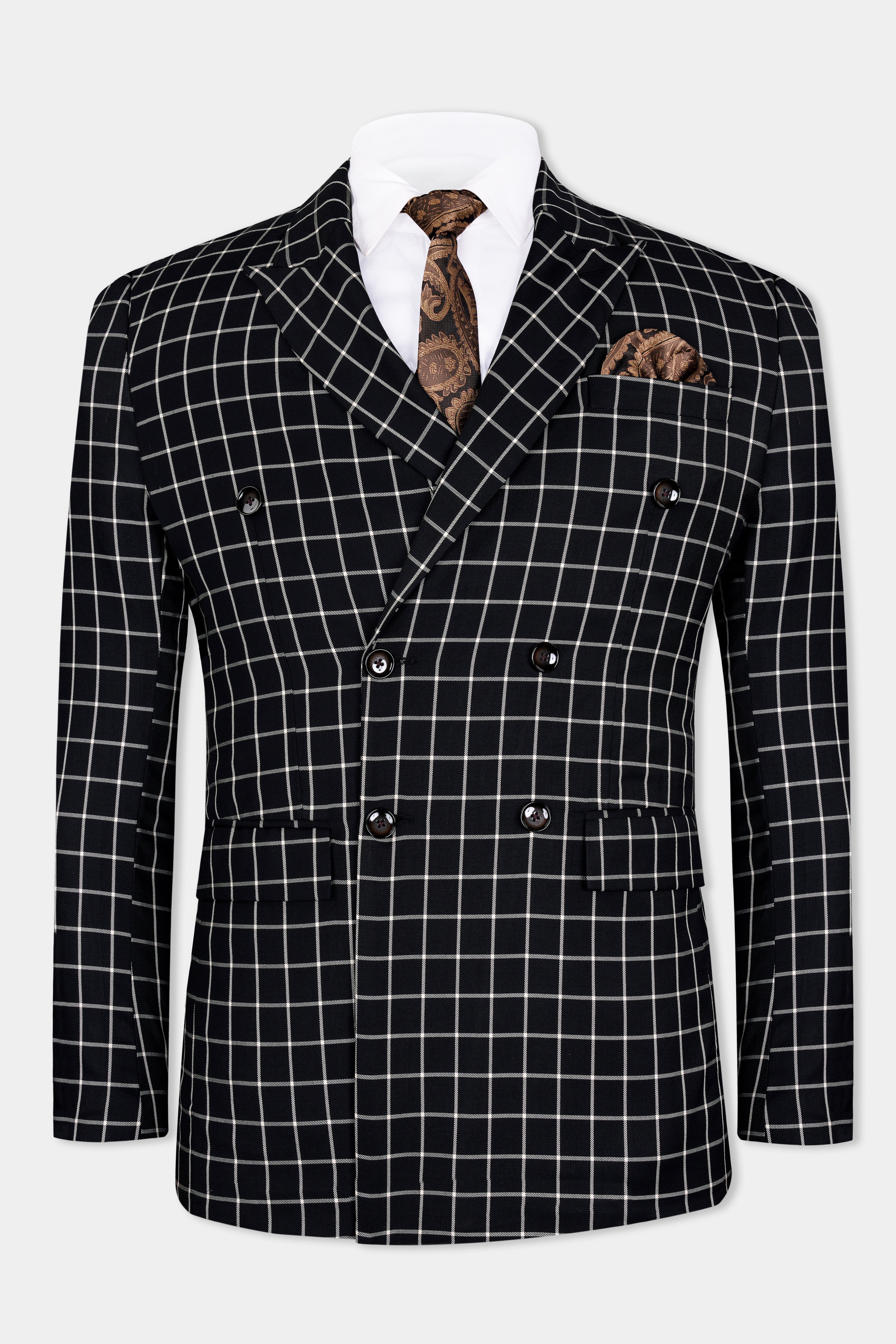 Jade Black and White Checkered Wool Rich Double Breasted Blazer BL2932-DB-36, BL2932-DB-38, BL2932-DB-40, BL2932-DB-42, BL2932-DB-44, BL2932-DB-46, BL2932-DB-48, BL2932-DB-50, BL2932-DB-52, BL2932-DB-54, BL2932-DB-56, BL2932-DB-58, BL2932-DB-60