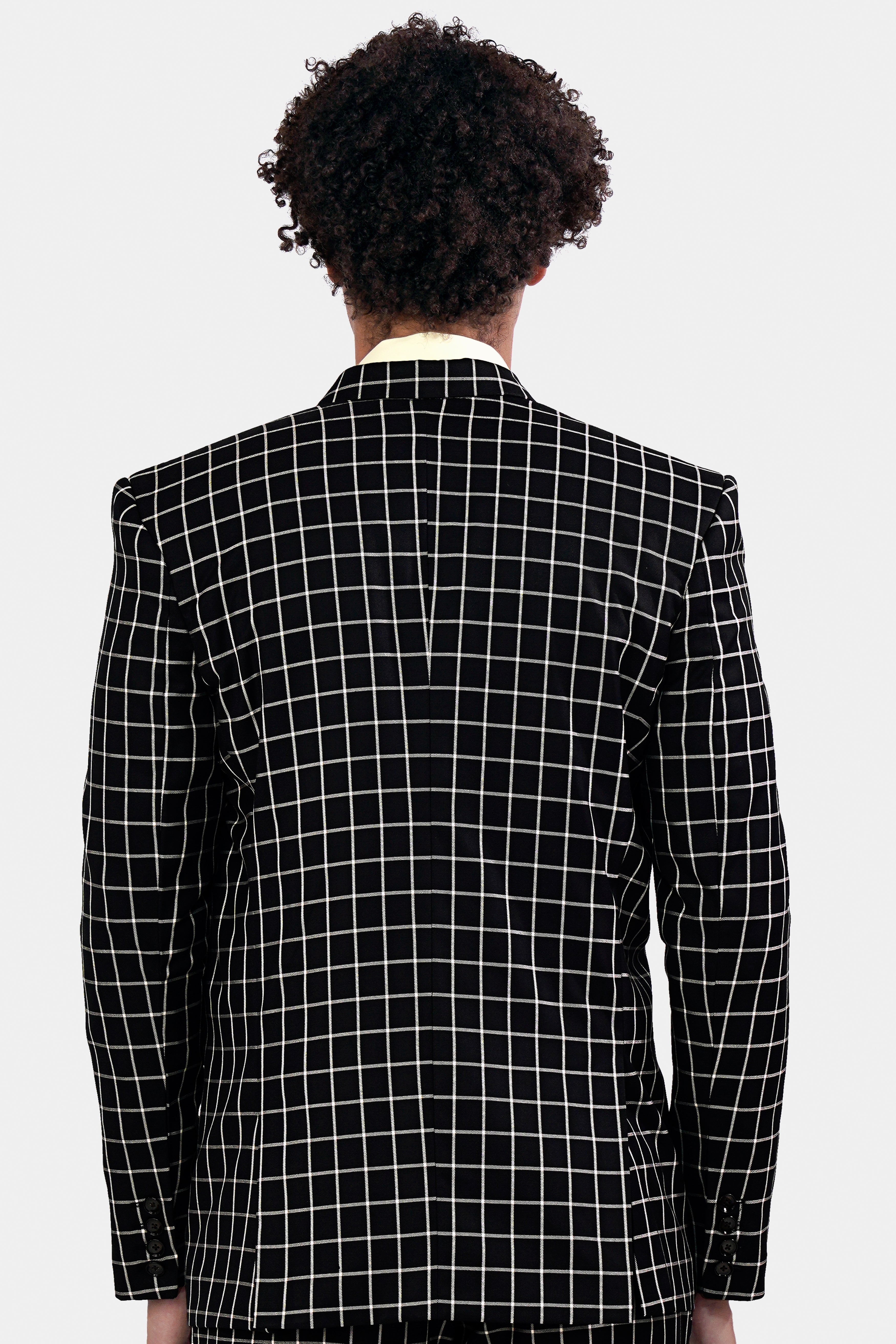 Jade Black and White Checkered Wool Rich Double Breasted Blazer