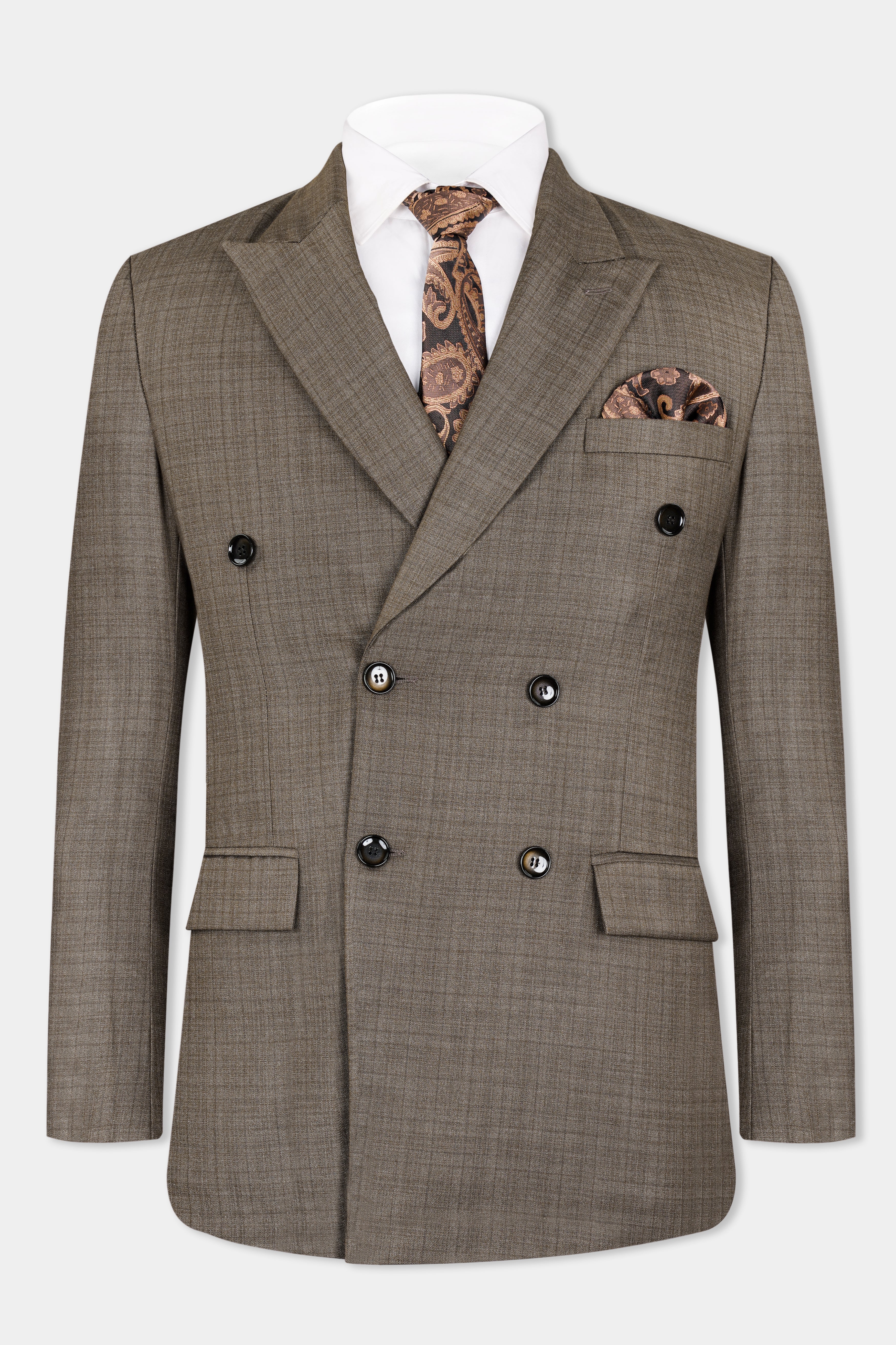 Hemp Brown Checkered Wool Rich Double Breasted Blazer BL2935-DB-36, BL2935-DB-38, BL2935-DB-40, BL2935-DB-42, BL2935-DB-44, BL2935-DB-46, BL2935-DB-48, BL2935-DB-50, BL2935-DB-52, BL2935-DB-54, BL2935-DB-56, BL2935-DB-58, BL2935-DB-60