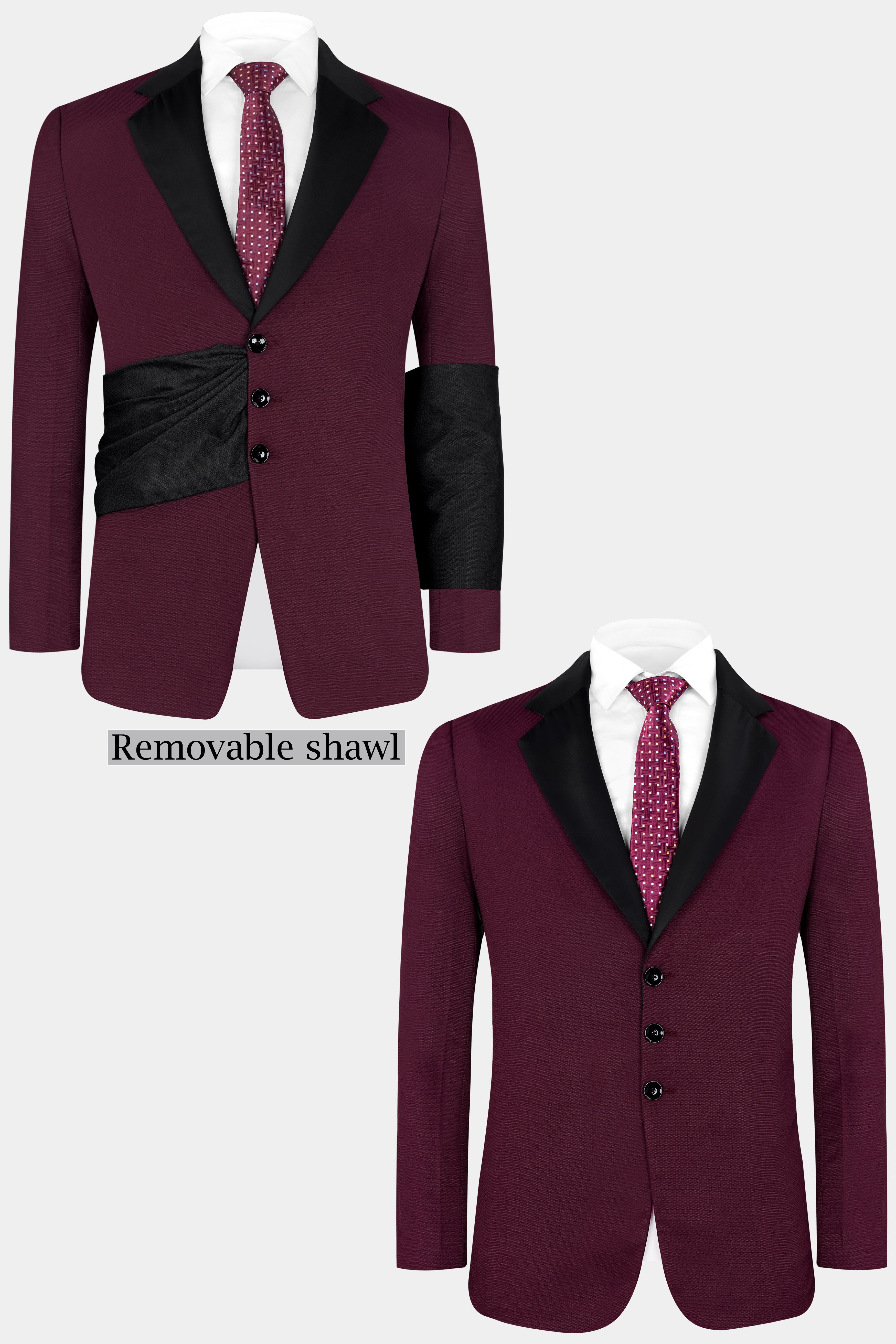 Magenta Maroon Wool Rich Designer Tuxedo Blazer with Shawl