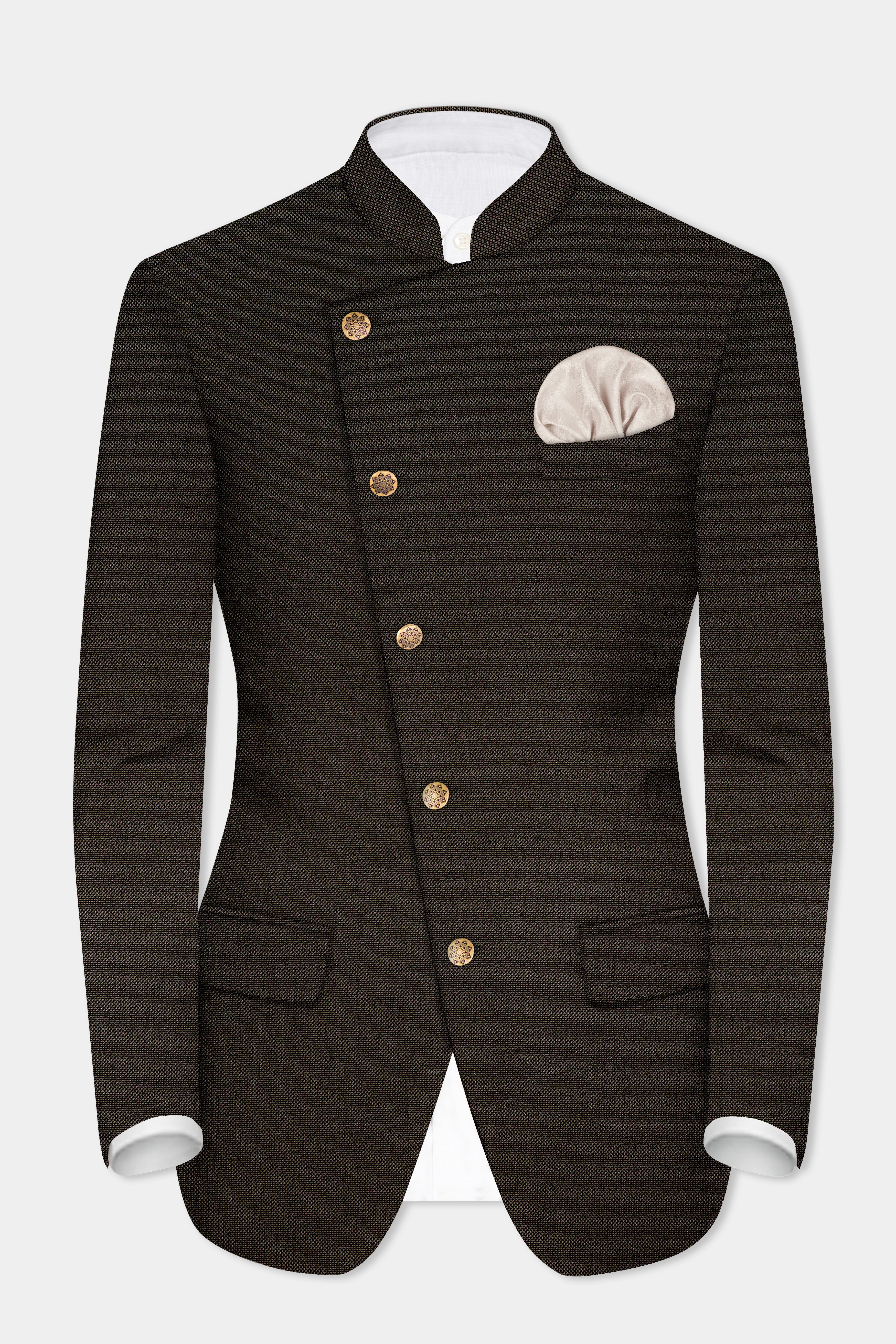 Zeus Brown Wool Rich Cross Placket Bandhgala Blazer