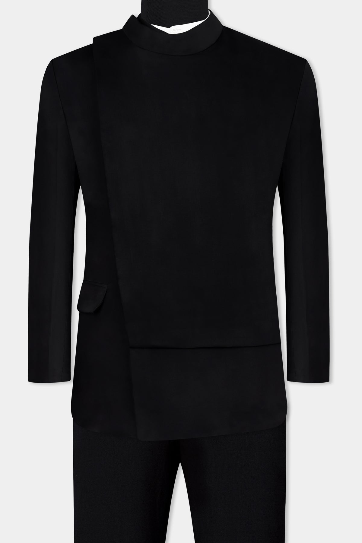 Jade Black Stretchable Wool Rich Bandhgala Designer Blazer
