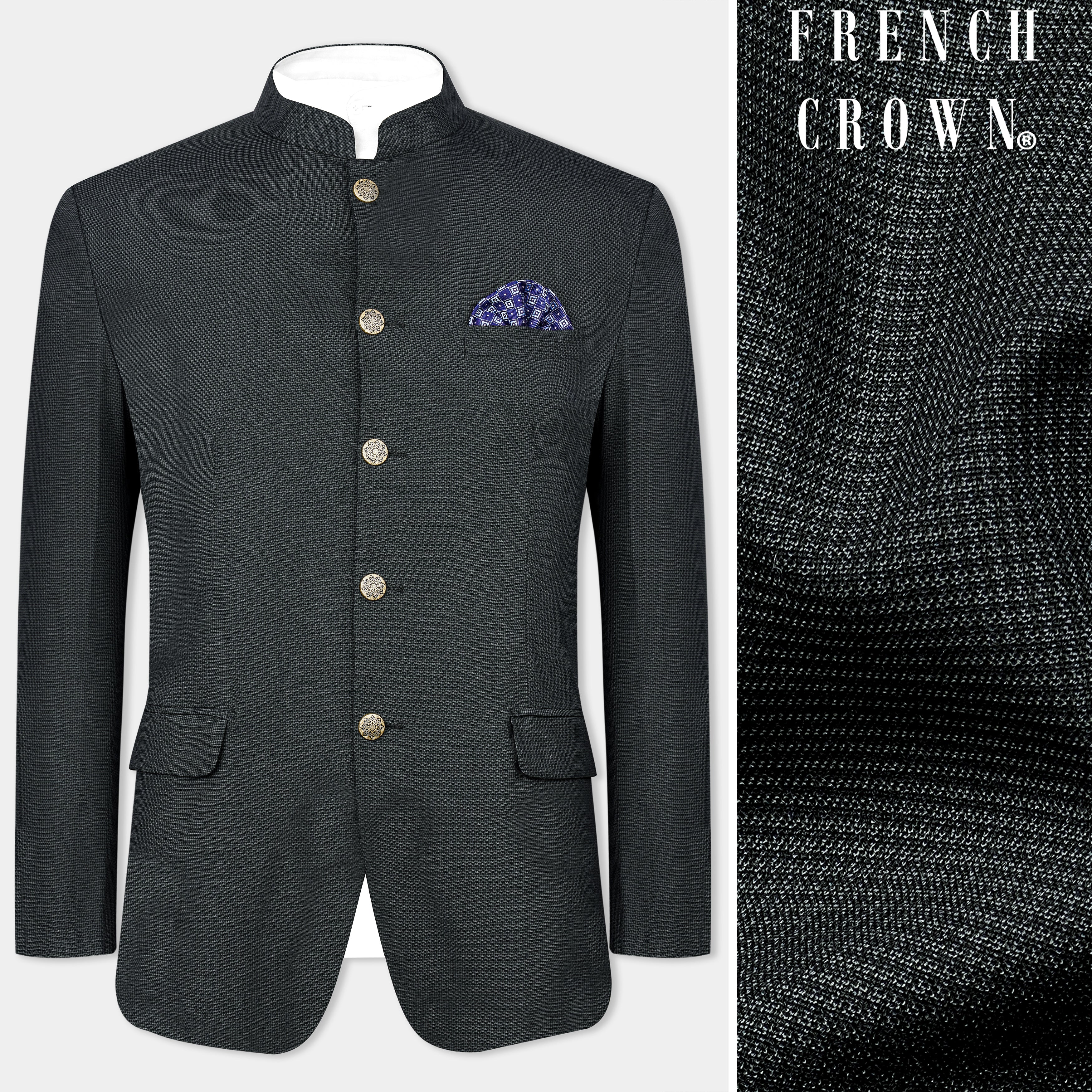 Gunmetal Gray Textured Premium Wool Blend Bandhgala/Jodhpuri