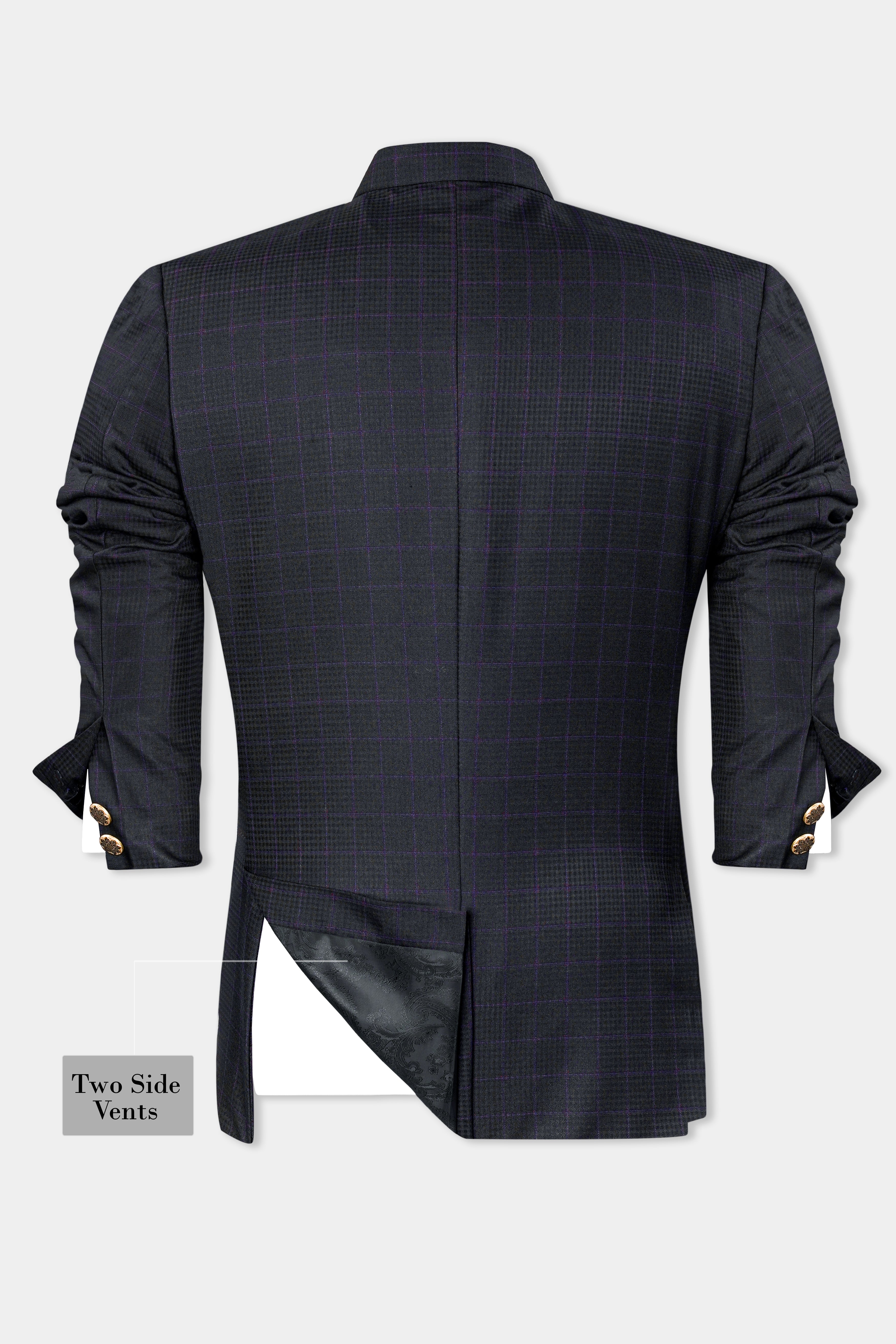 Cinder Black Subtle Checkered Wool Rich Cross Buttoned Bandhgala Blazer BL2986-CBG-36, BL2986-CBG-38, BL2986-CBG-40, BL2986-CBG-42, BL2986-CBG-44, BL2986-CBG-46, BL2986-CBG-48, BL2986-CBG-50, BL2986-CBG-52, BL2986-CBG-54, BL2986-CBG-56, BL2986-CBG-58, BL2986-CBG-60