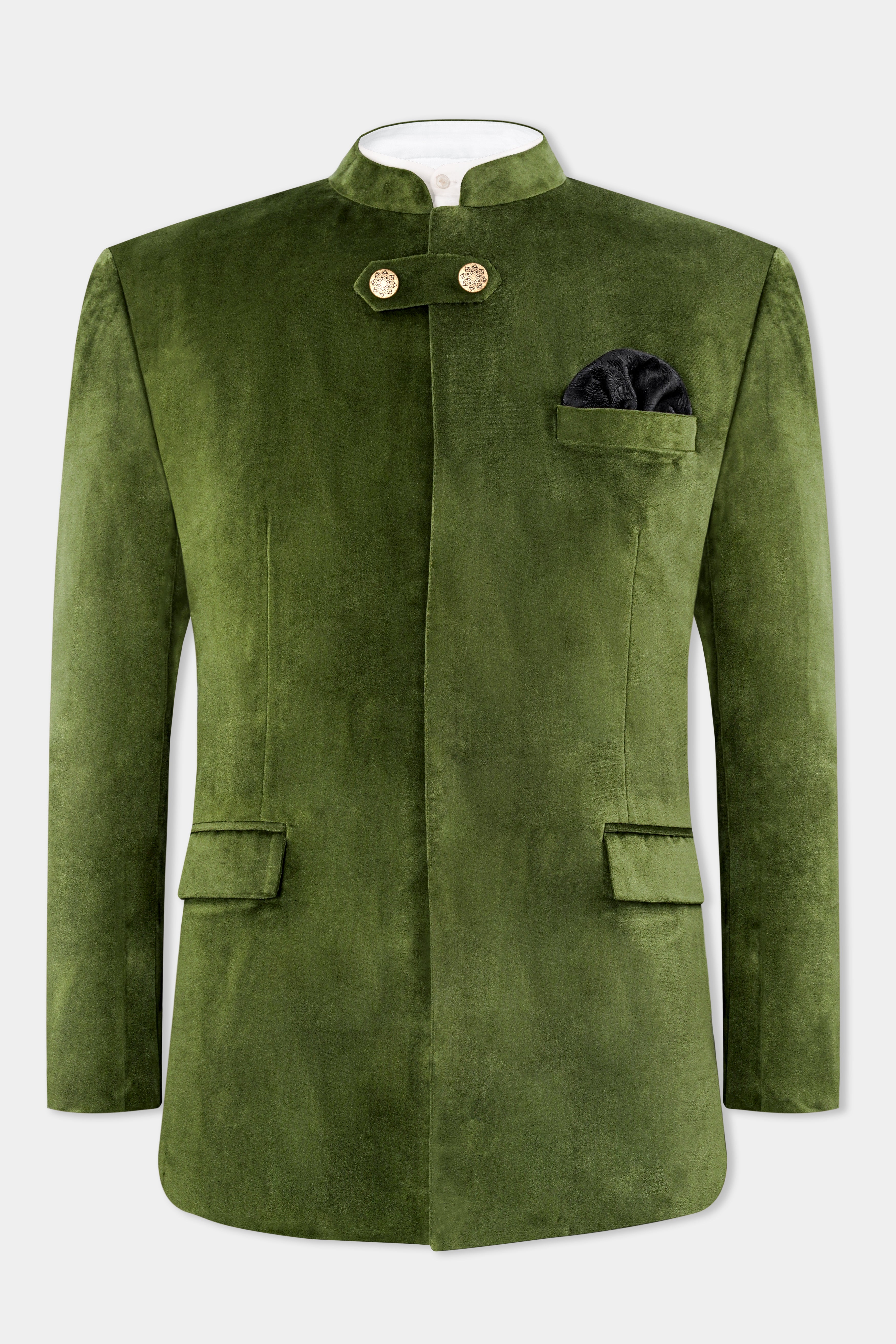Moss Green Velvet Bandhgala Designer Blazer